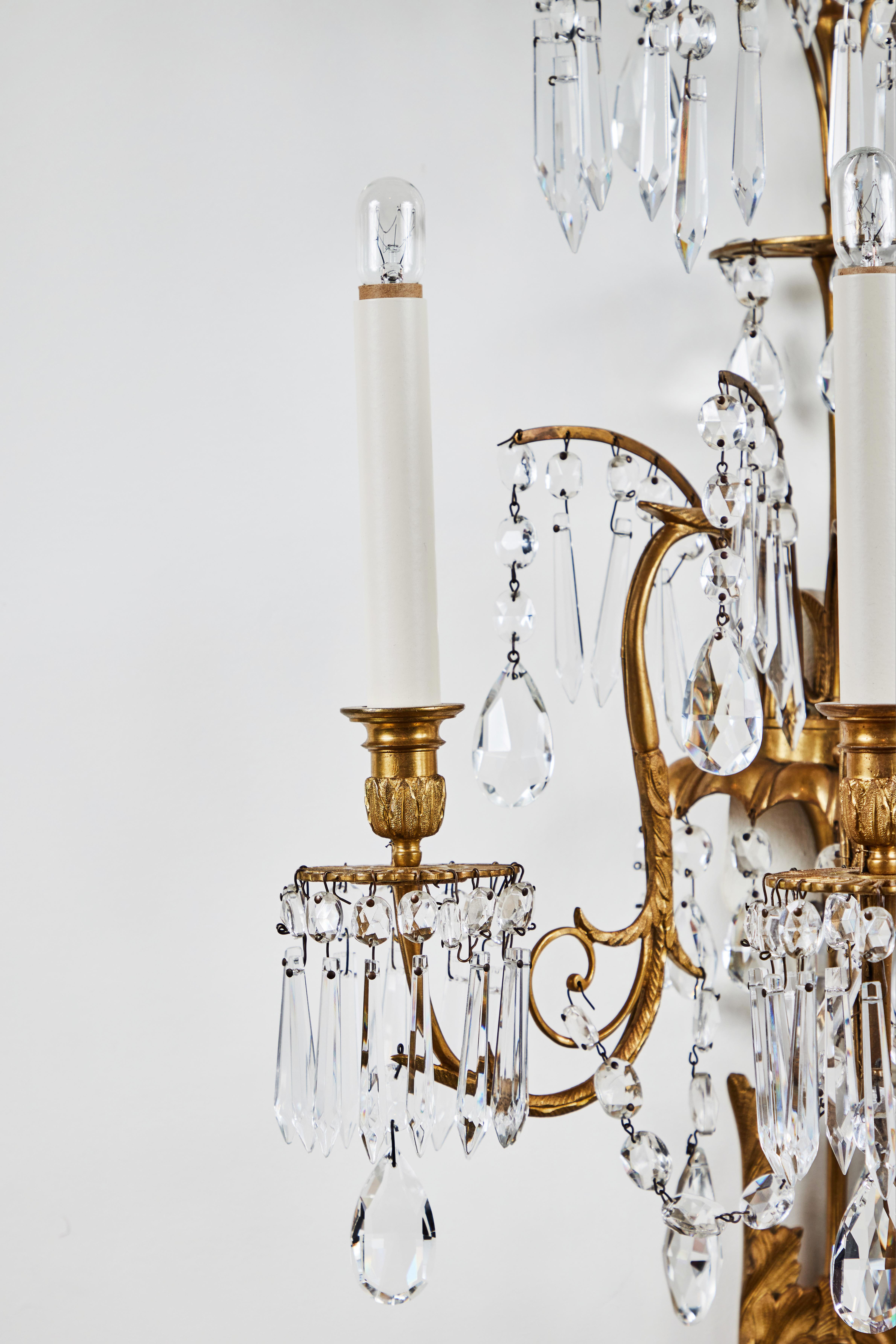 Gilt Suite of Russian, Cut Crystal Sconces For Sale