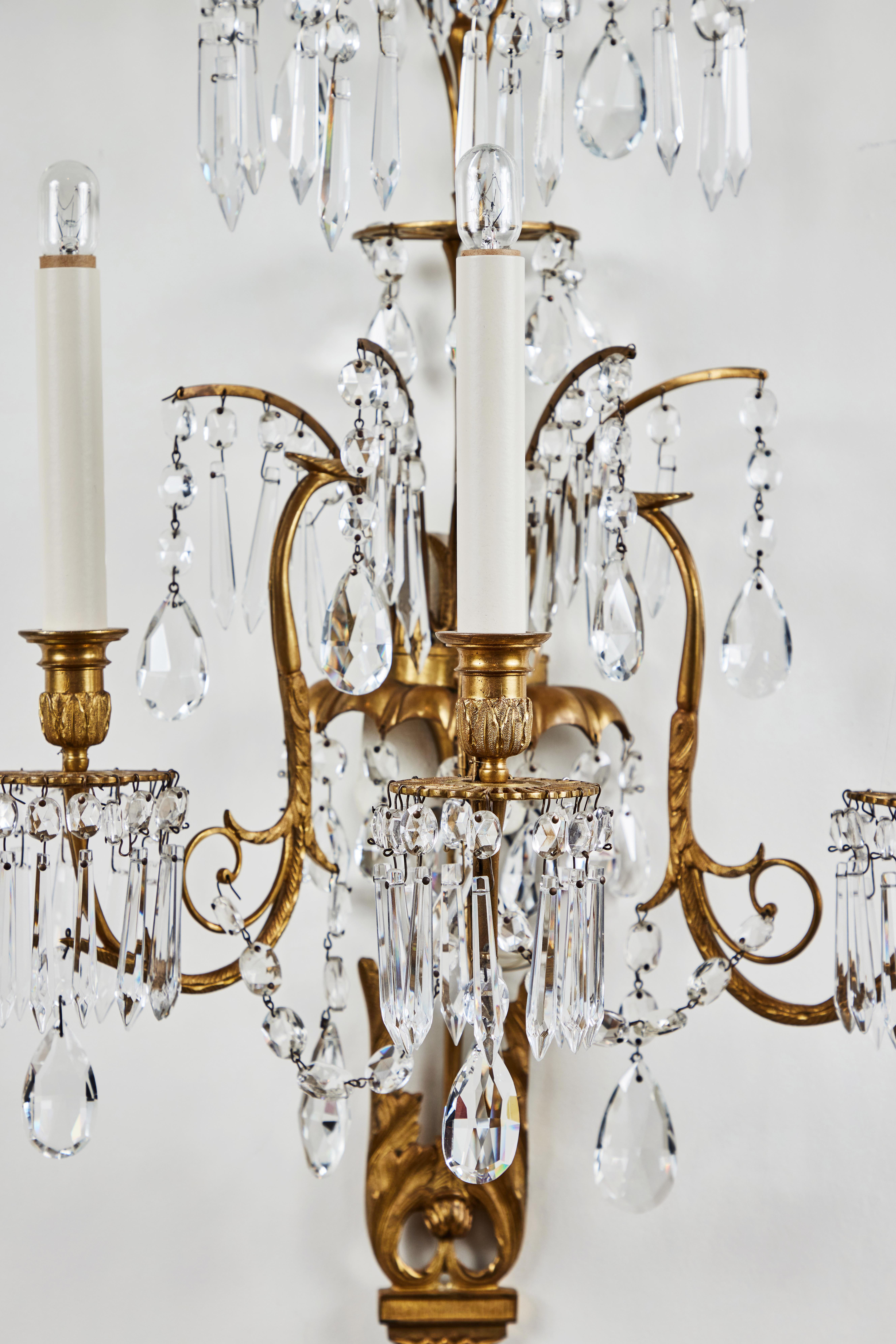 Mid-20th Century Suite of Russian, Cut Crystal Sconces For Sale