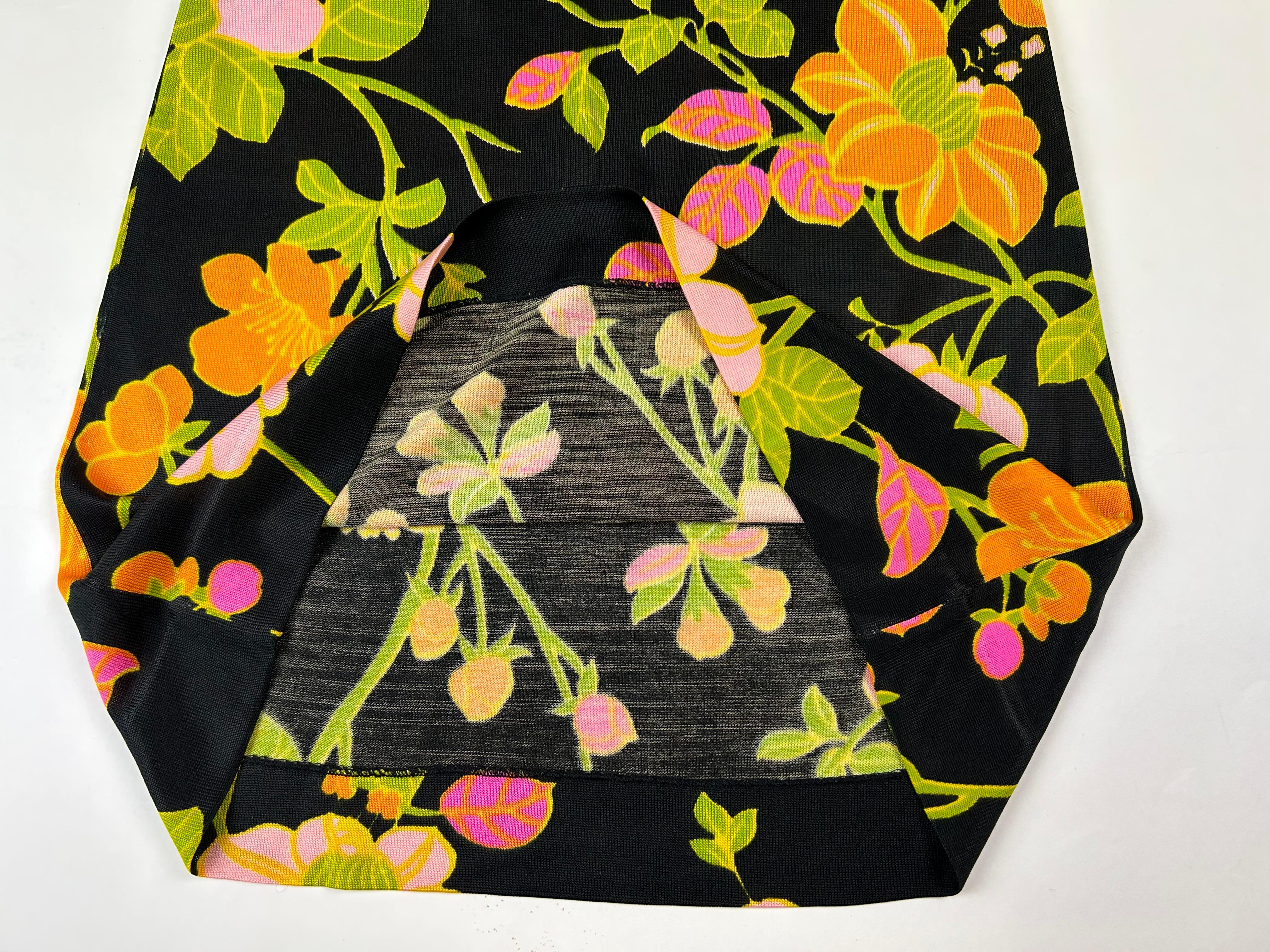 Women's A Summer Dress By Léonard in silk knit printed with psychedelic flowers C. 1968 For Sale
