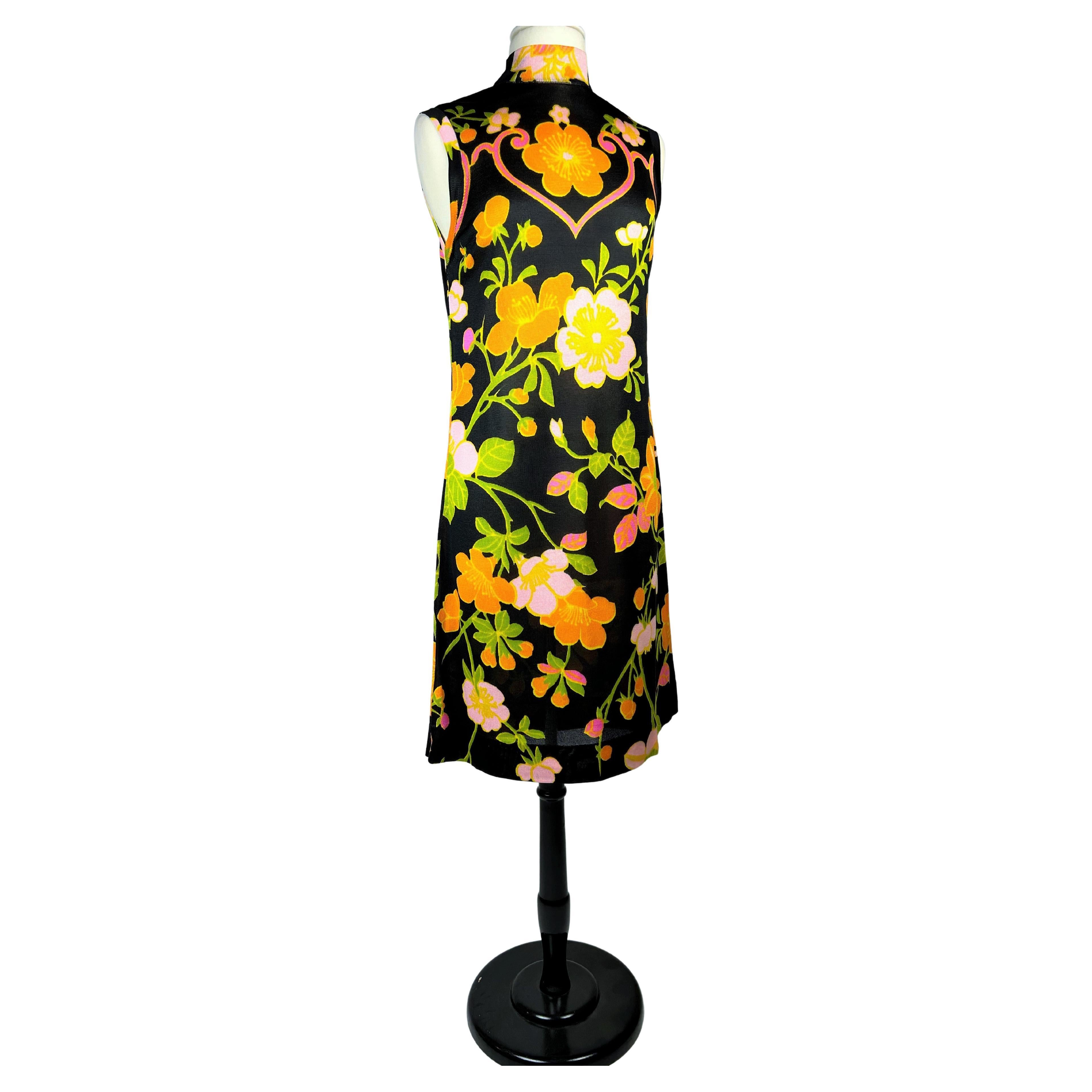A Summer Dress By Léonard in silk knit printed with psychedelic flowers C. 1968 For Sale