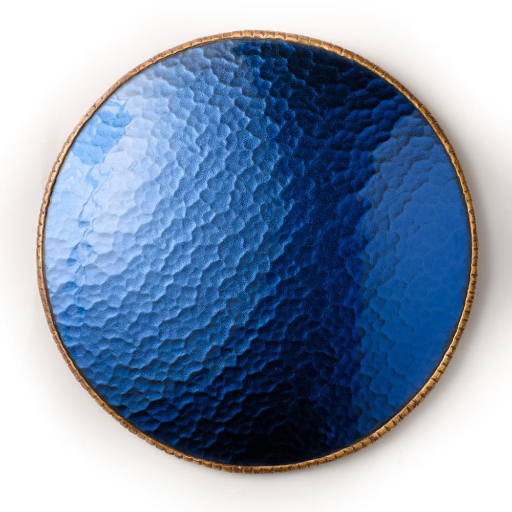 Glass Sunflower Form Blue Convex Mirror in the Manner of Line Vautrin For Sale