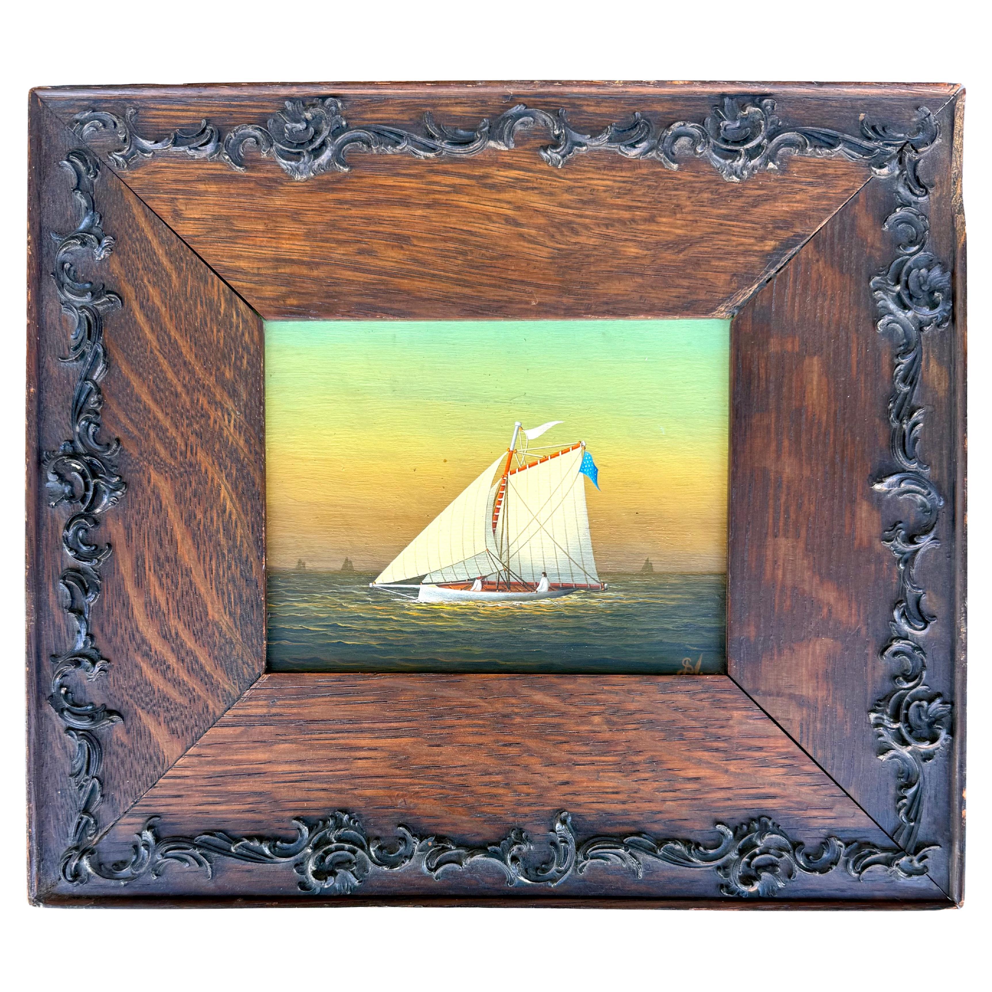 "A Sunset Sail" Peinture à l'huile sur carton de George Nemethy