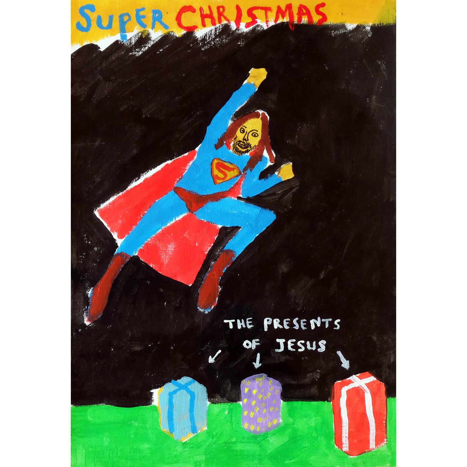 Modern 'A Super Christmas' Portrait Painting by Alan Fears Acrylic on Paper