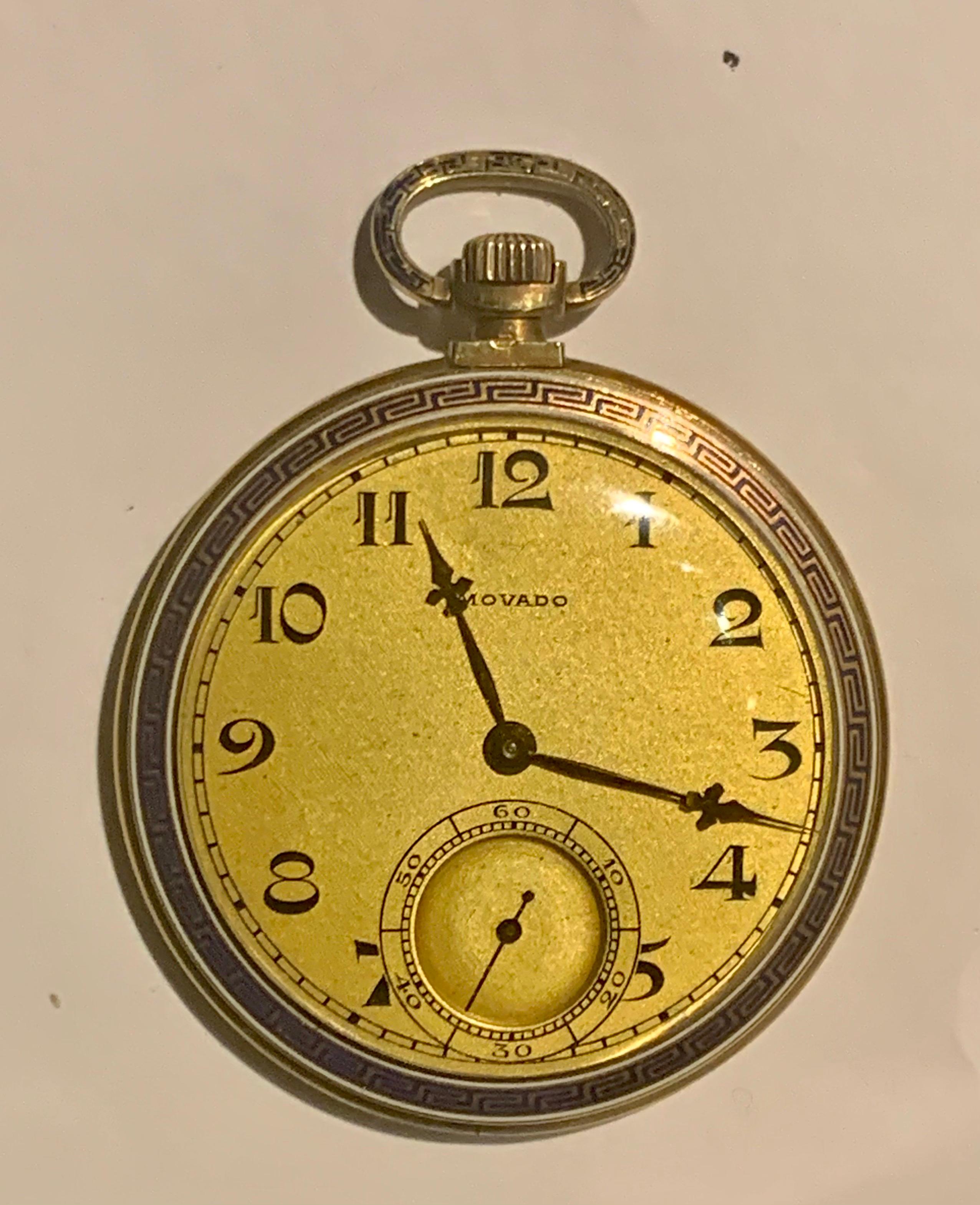 Superb 14k Yellow Gold & Enamel Art Deco Pocket Watch by Movado 3