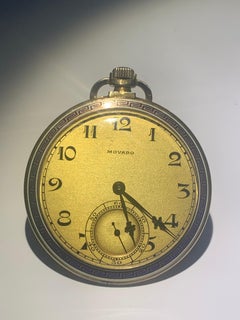 Superb 14k Yellow Gold & Enamel Art Deco Pocket Watch by Movado