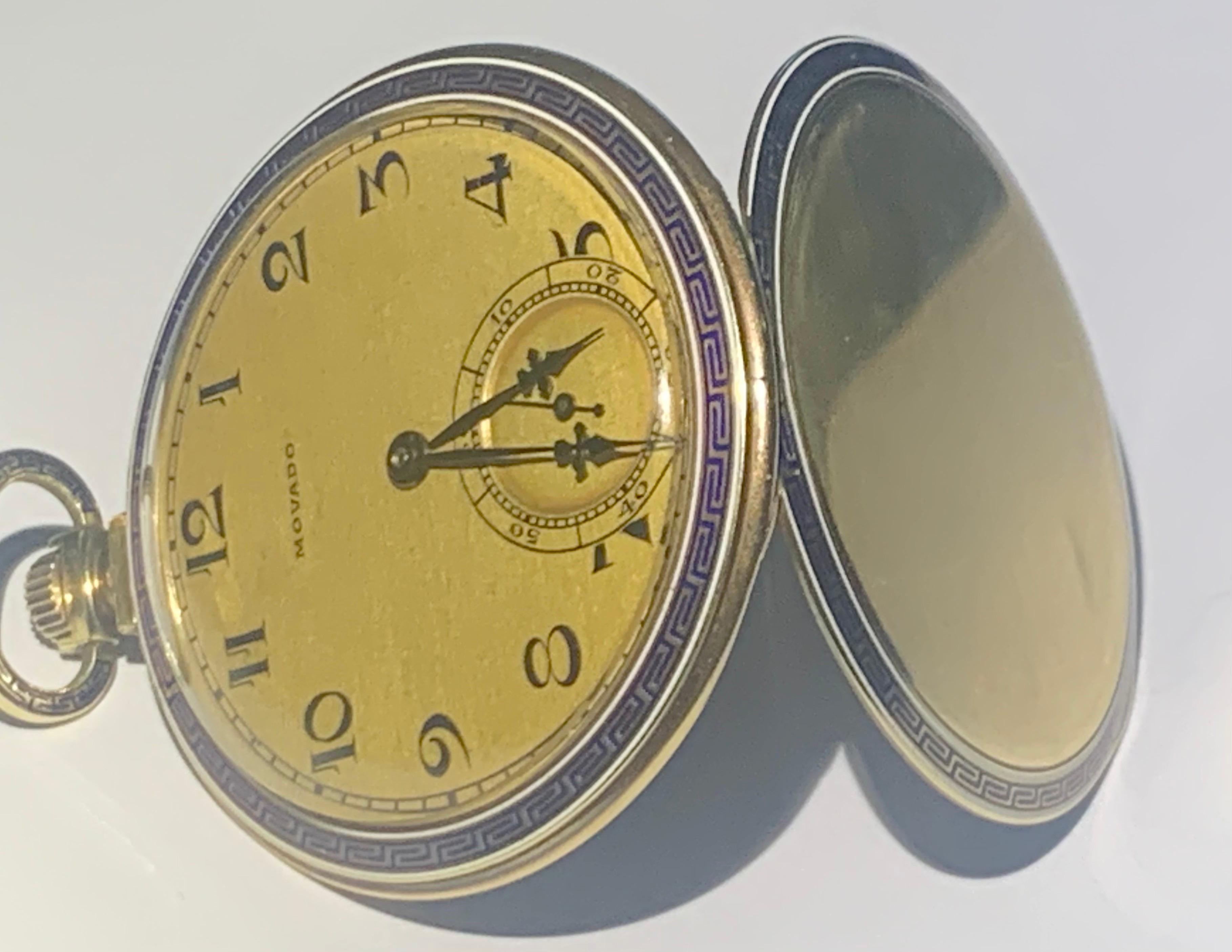 Superb 14k Yellow Gold & Enamel Art Deco Pocket Watch by Movado 1