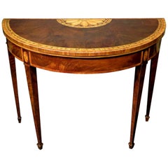 Superb 18th Century George III Demilune Fold Over Card Table, England Circa 1775