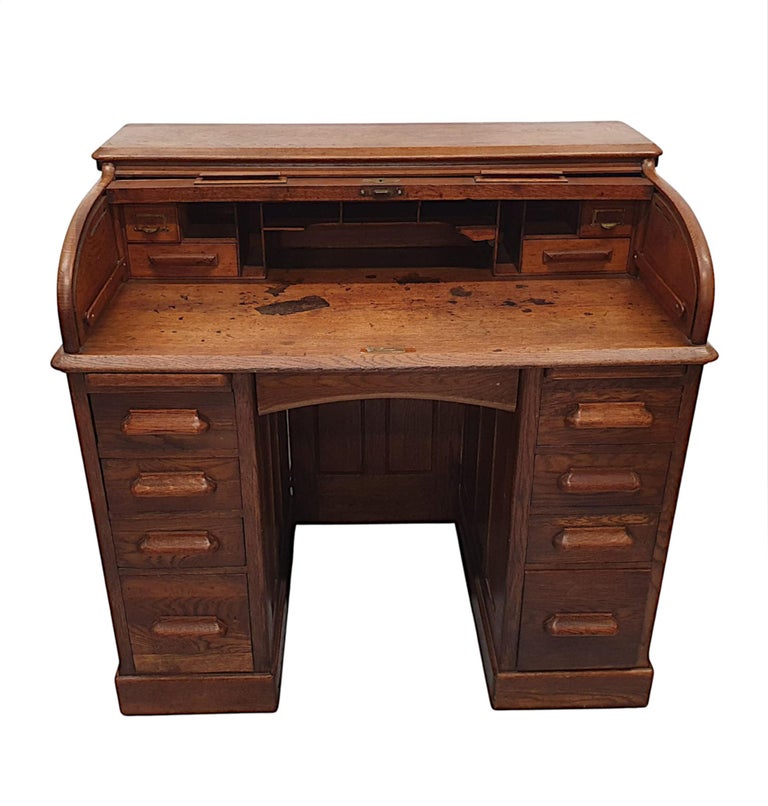 Superb 1920s Oak Roll Top Desk For Sale at 1stDibs