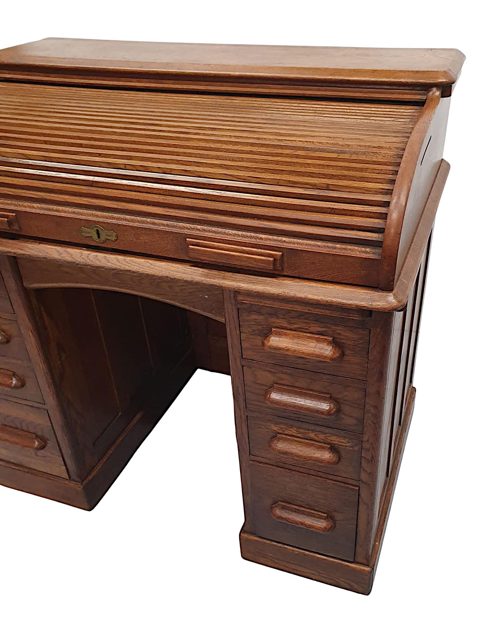 English Superb 1920s Oak Roll Top Desk For Sale