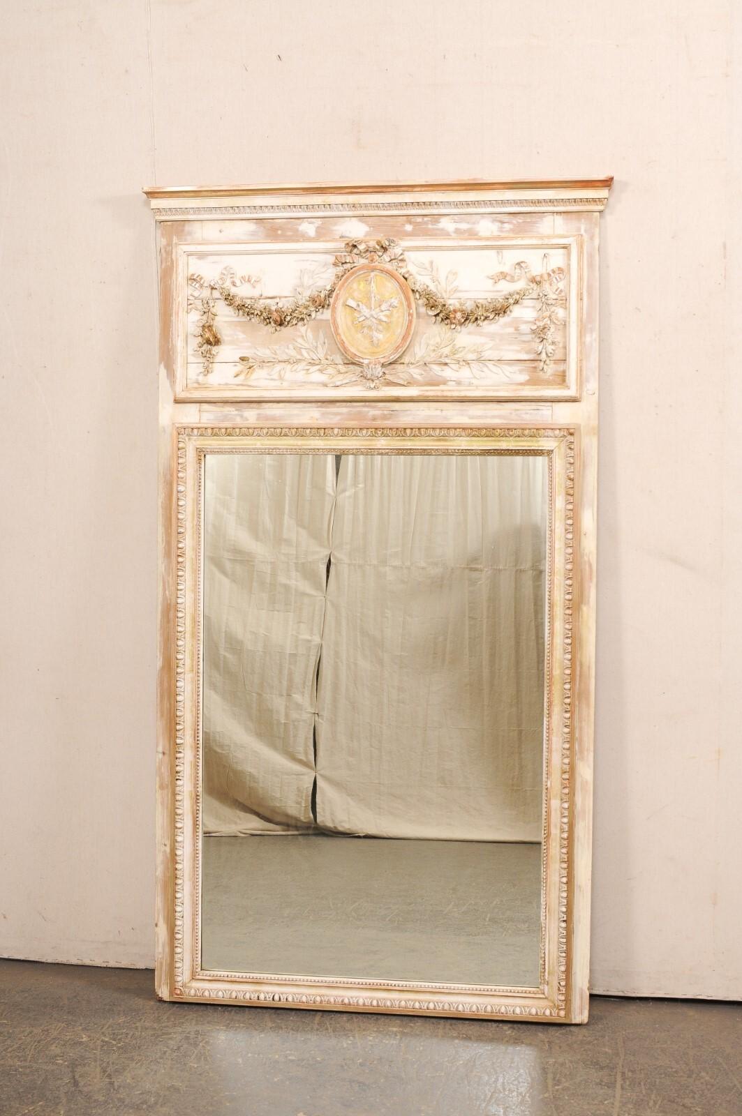 A Superb 19th C. French Neoclassical Trumeau Mirror, 6.75 Ft Tall In Good Condition In Atlanta, GA