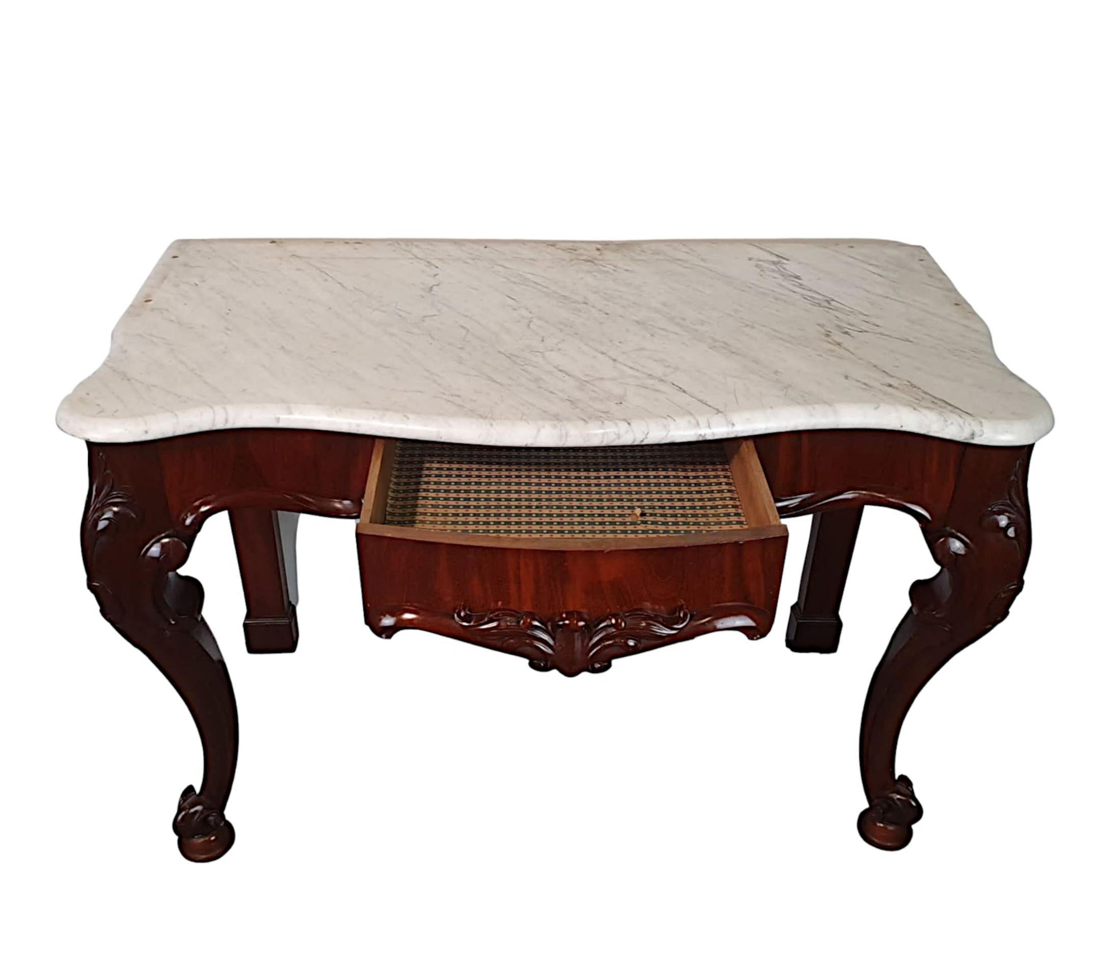 Carrara Marble Superb 19th Century Carrara White Marble Top Hall or Console Table For Sale