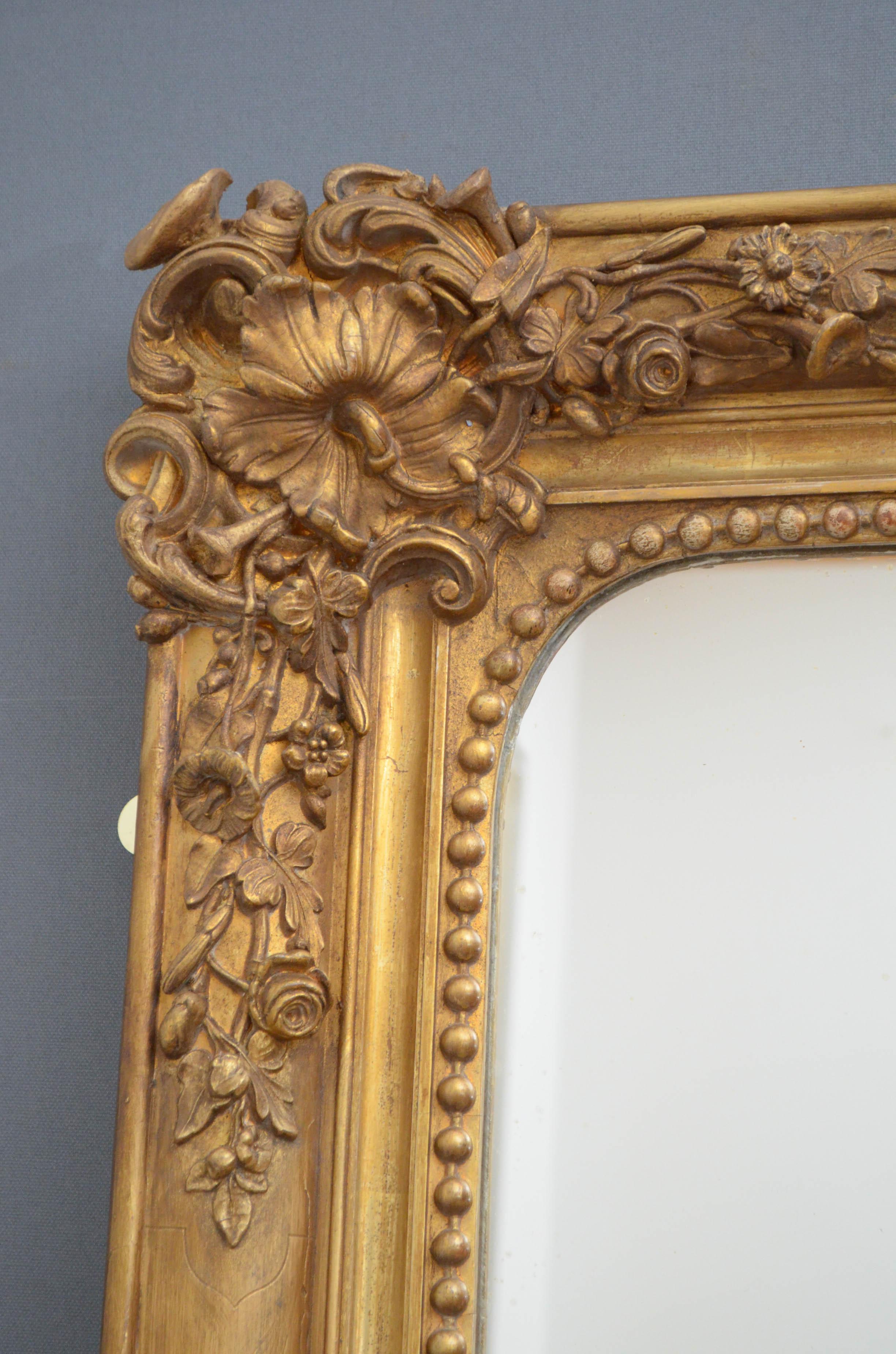 Superb 19th Century Gilded Wall Mirror In Good Condition In Whaley Bridge, GB
