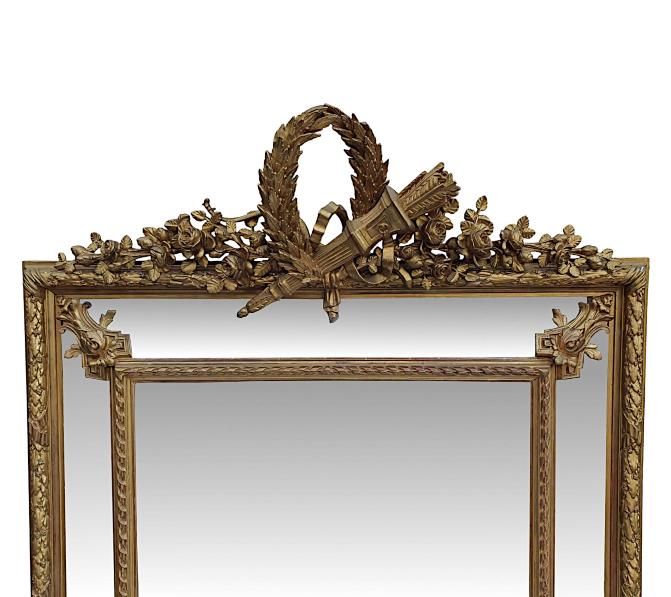 French Superb 19th Century Giltwood Margin Overmantle or Hall Mirror For Sale