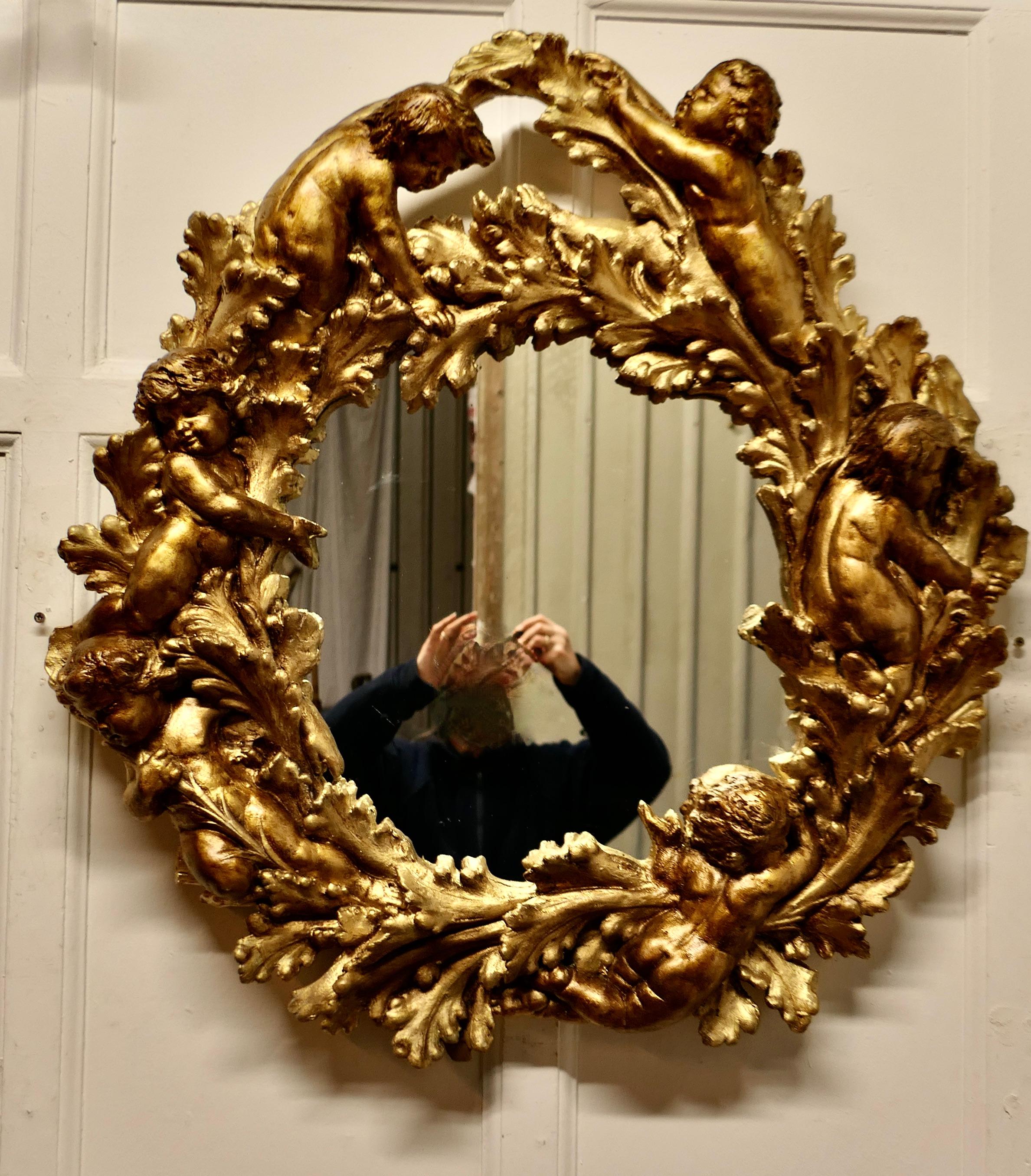 Baroque A Superb 19th Century Italian Gilt Wreath Mirror  This is a charming piece  For Sale