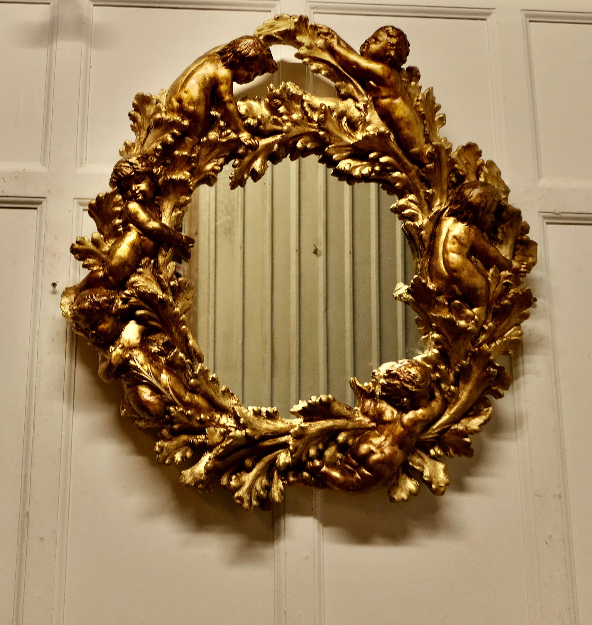 A Superb 19th Century Italian Gilt Wreath Mirror  This is a charming piece  In Good Condition For Sale In Chillerton, Isle of Wight