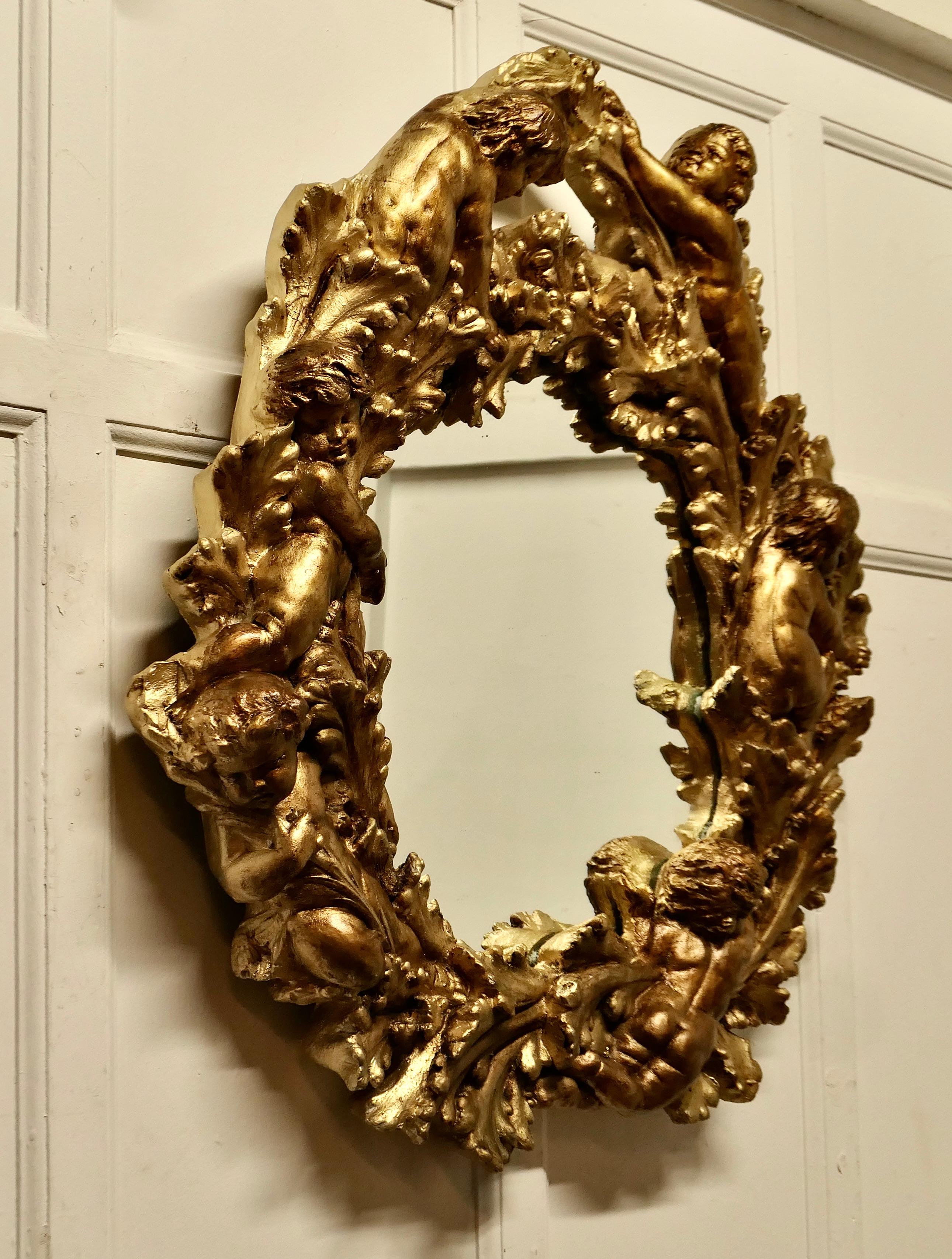 Gesso A Superb 19th Century Italian Gilt Wreath Mirror  This is a charming piece  For Sale