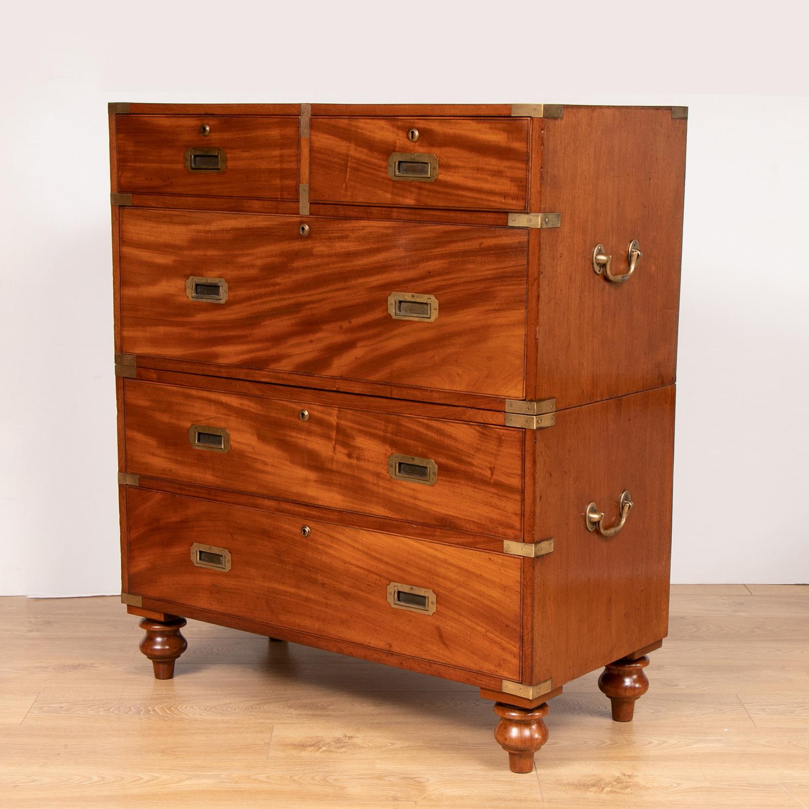 A superb 19th century military mahogany Campaign chest, professionally hand restored and bespoke French polished, with brass fittings and handles. It has a wonderful depth of color and patina and has that 