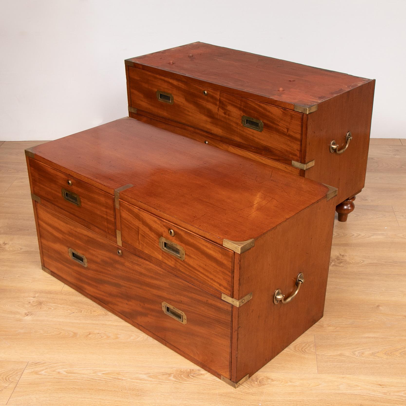 British Colonial Superb 19th Century Military Mahogany Campaign Chest on Chest