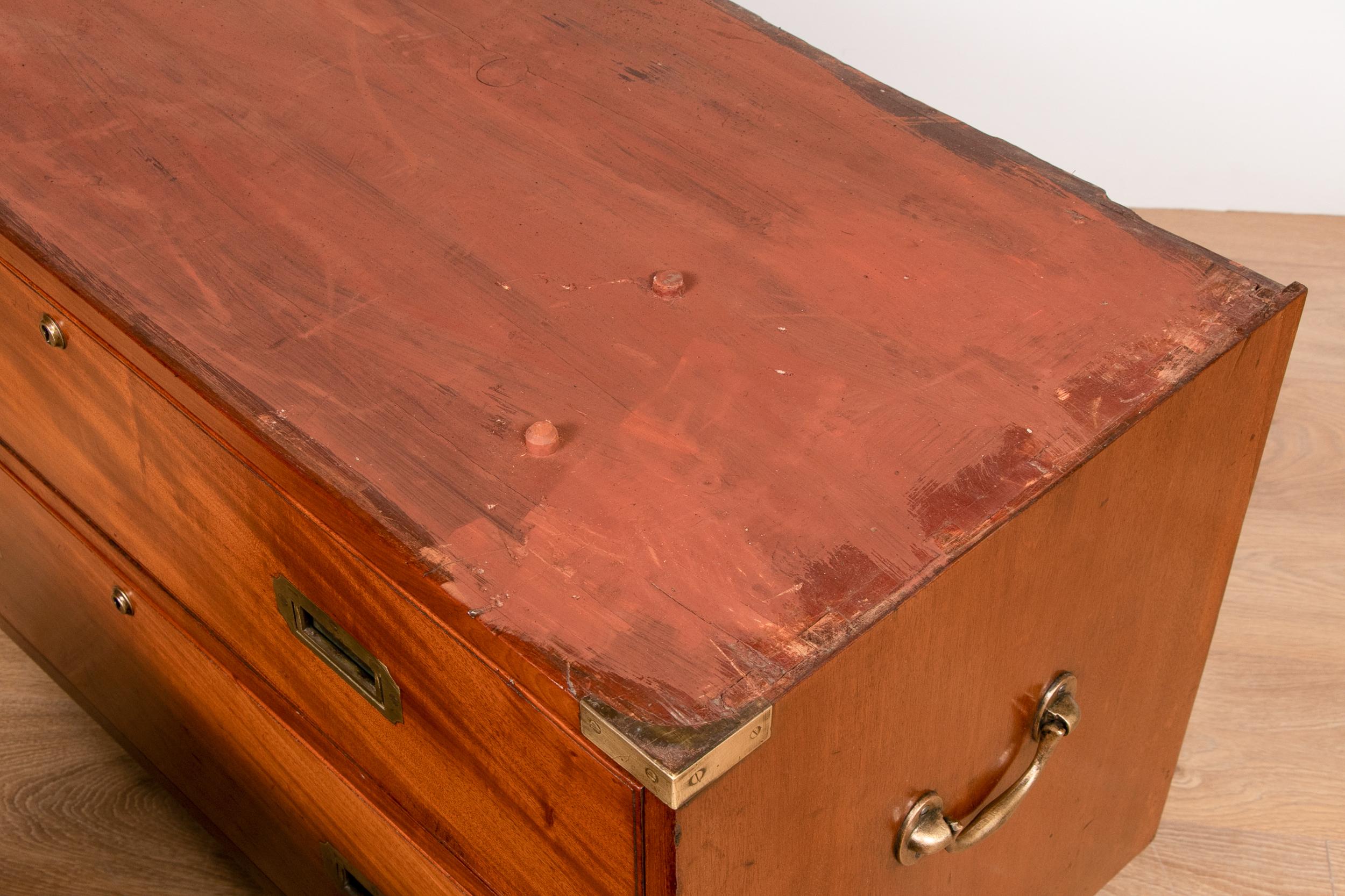 Superb 19th Century Military Mahogany Campaign Chest on Chest 2