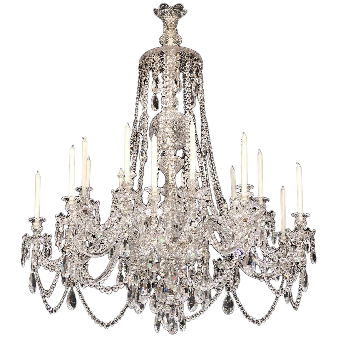 Superb 19th Century Russian All Handcut Crystal Chandelier with 18 Lights For Sale