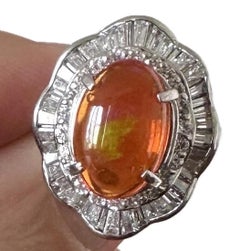 A Superb 3.17ct Mexican Fire Opal & Diamond Platinum Ring