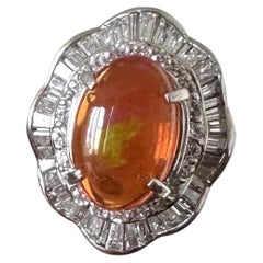 A Superb 3.17ct Mexican Fire Opal & Diamond Platinum Ring