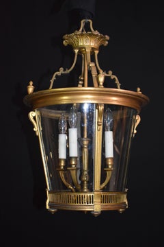 Superb and Elegant Gilt Bronze Lantern with Curved Glass Panels