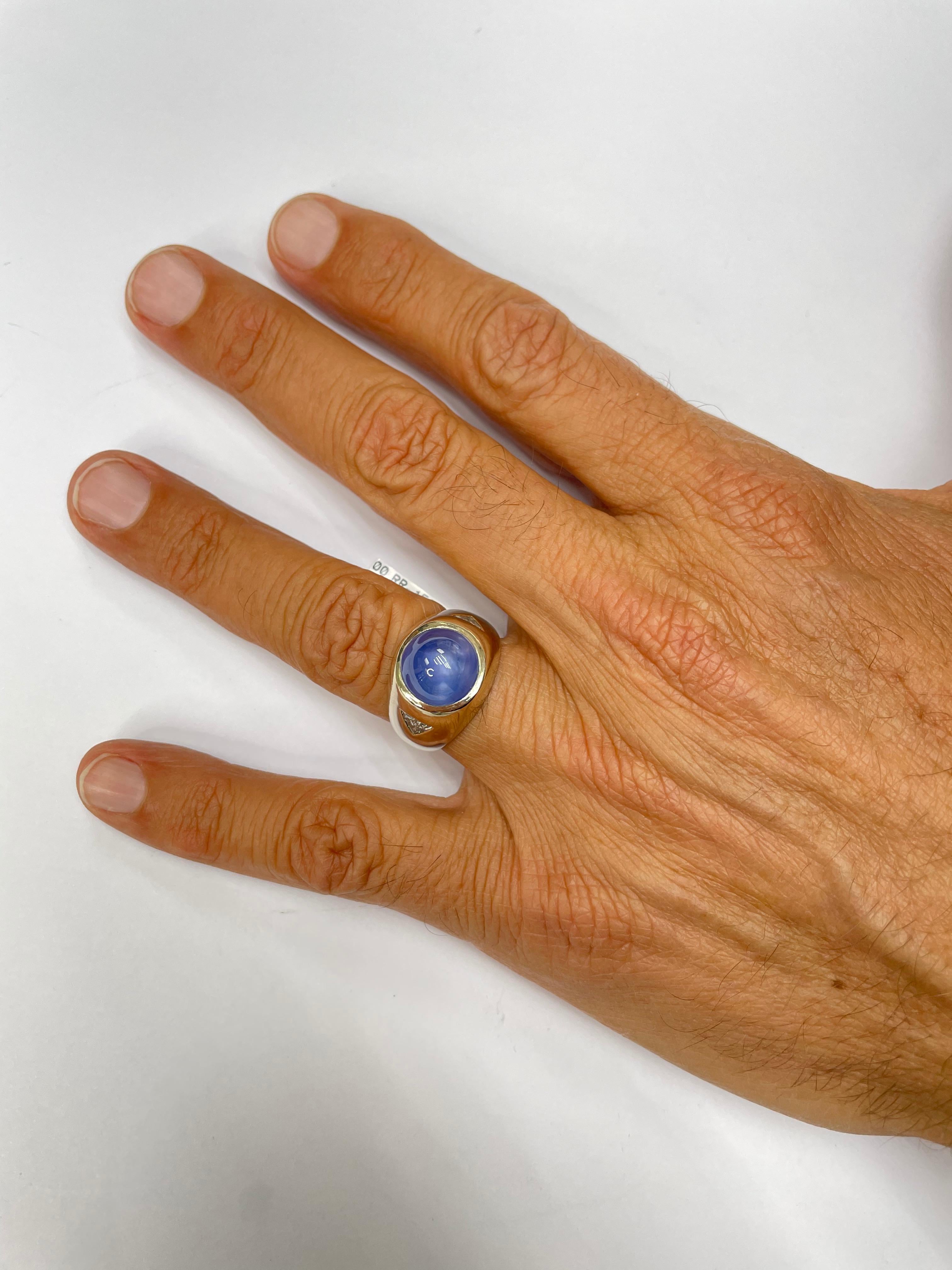 Modern Superb and Unique Cabochon Star Sapphire and Diamond Ring for Men For Sale