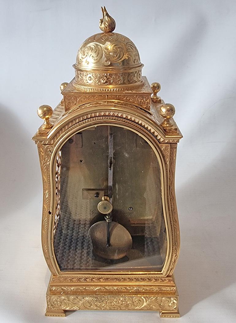 A Superb and very rare Engraved Thomas Cole Mantle Clock (Vergoldet) im Angebot