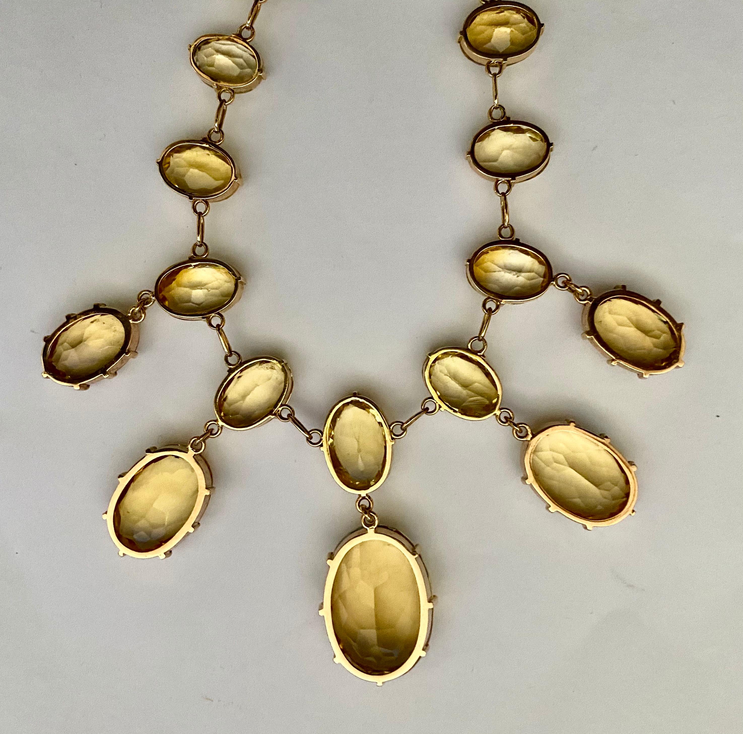 Superb Antique Citrine Riviere, 14k Gold Drop Necklace, Antique 4
