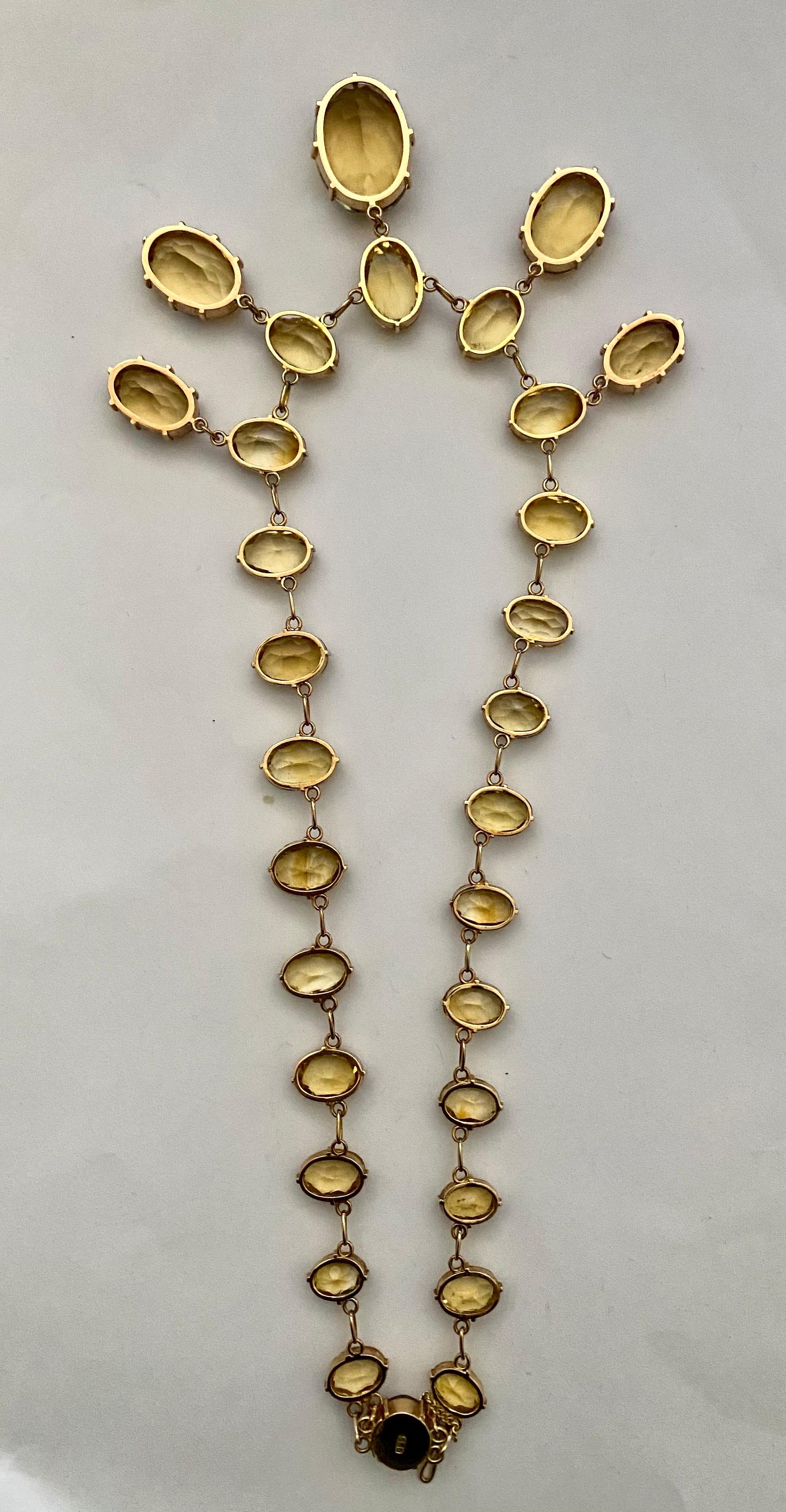 Superb Antique Citrine Riviere, 14k Gold Drop Necklace, Antique 1