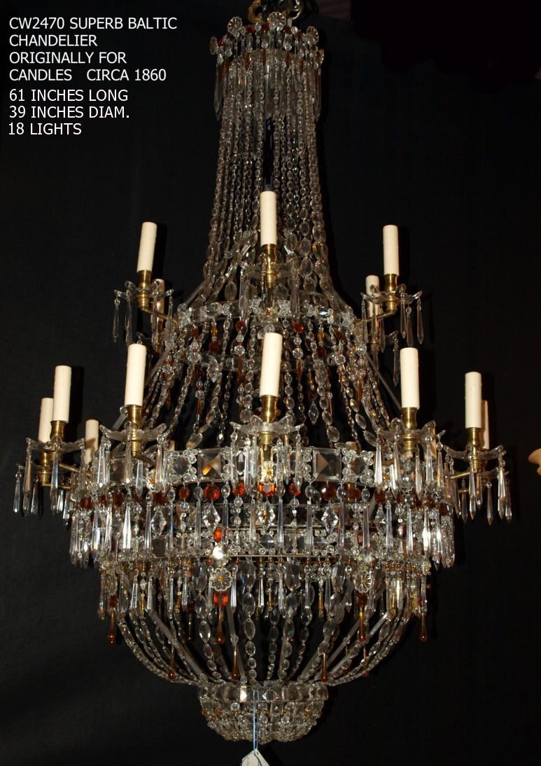 Exquisitely delicate, remarkably original and intact. A superb Baltic chandelier, Originally for candles, circa, 1840
Dimensions: Height 61