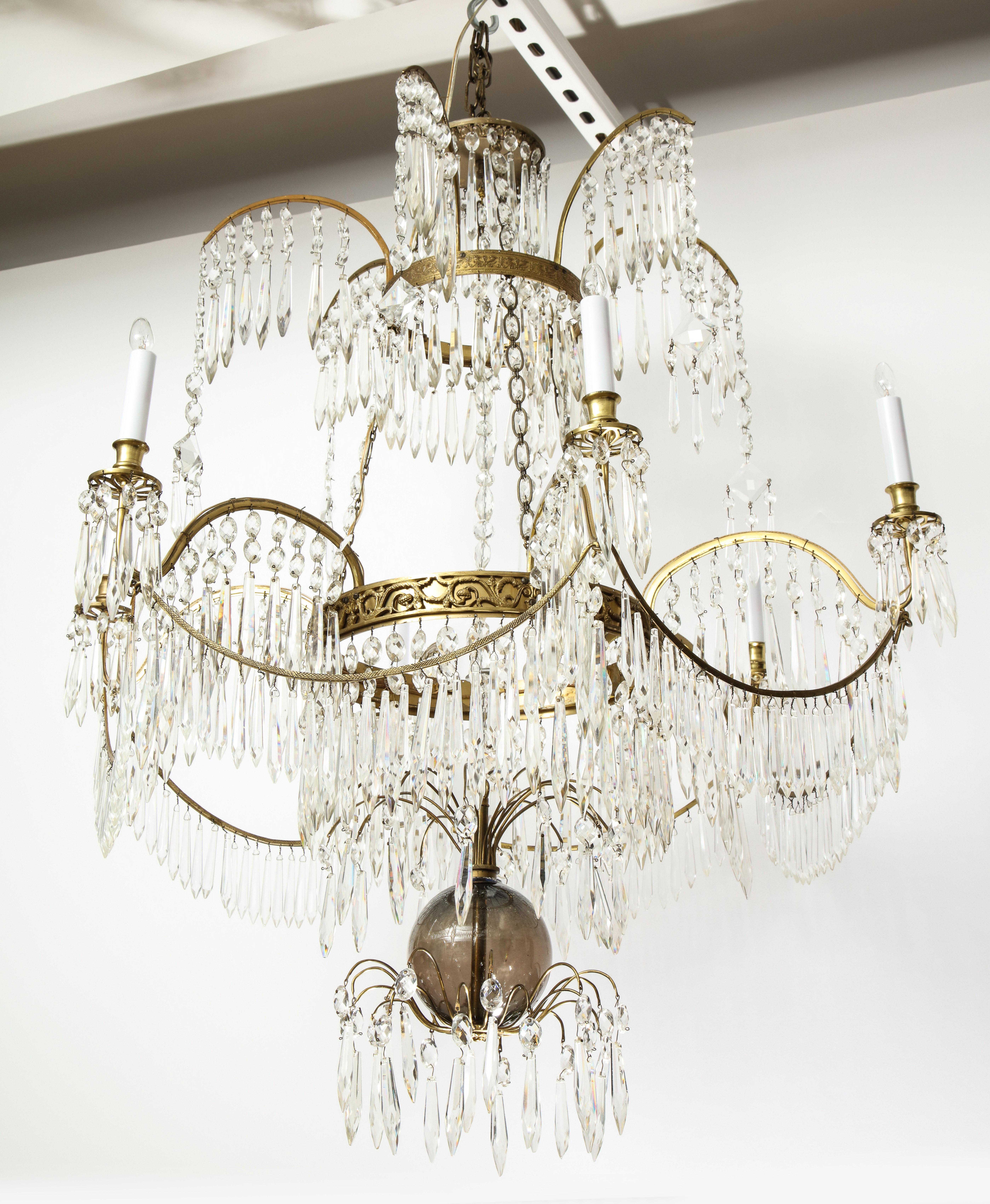 French Superb Baltic Ormolu and Crystal Six-Light Chandelier