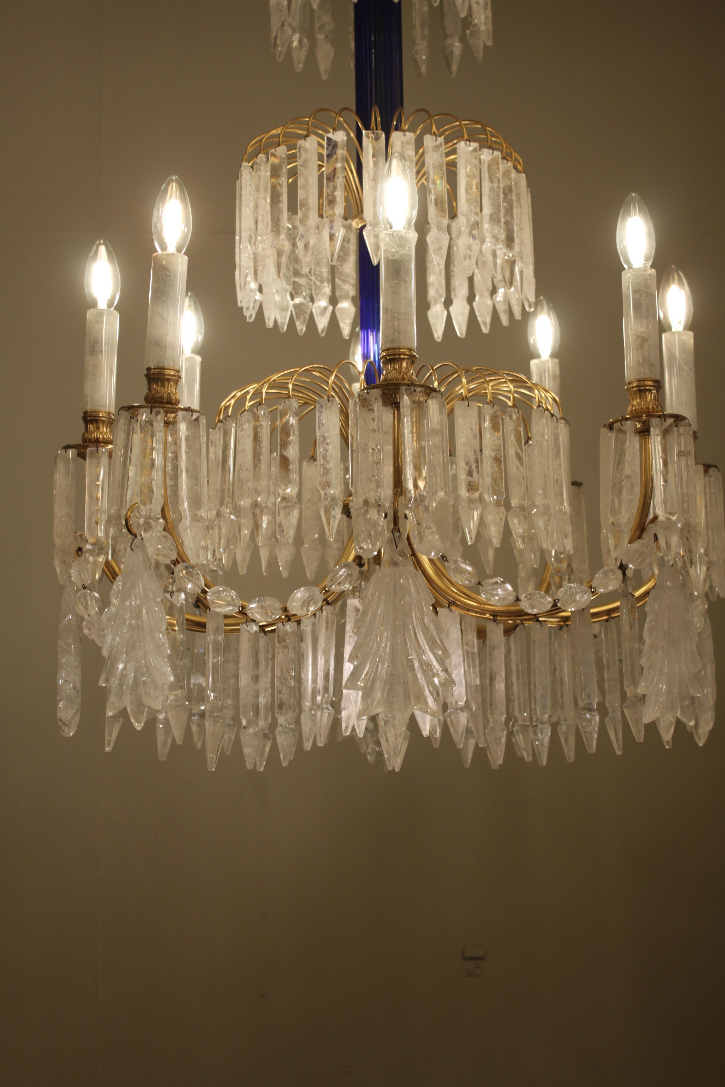 Superb Baltic Rock Crystal Chandelier with Blue Stem In Excellent Condition For Sale In London, GB