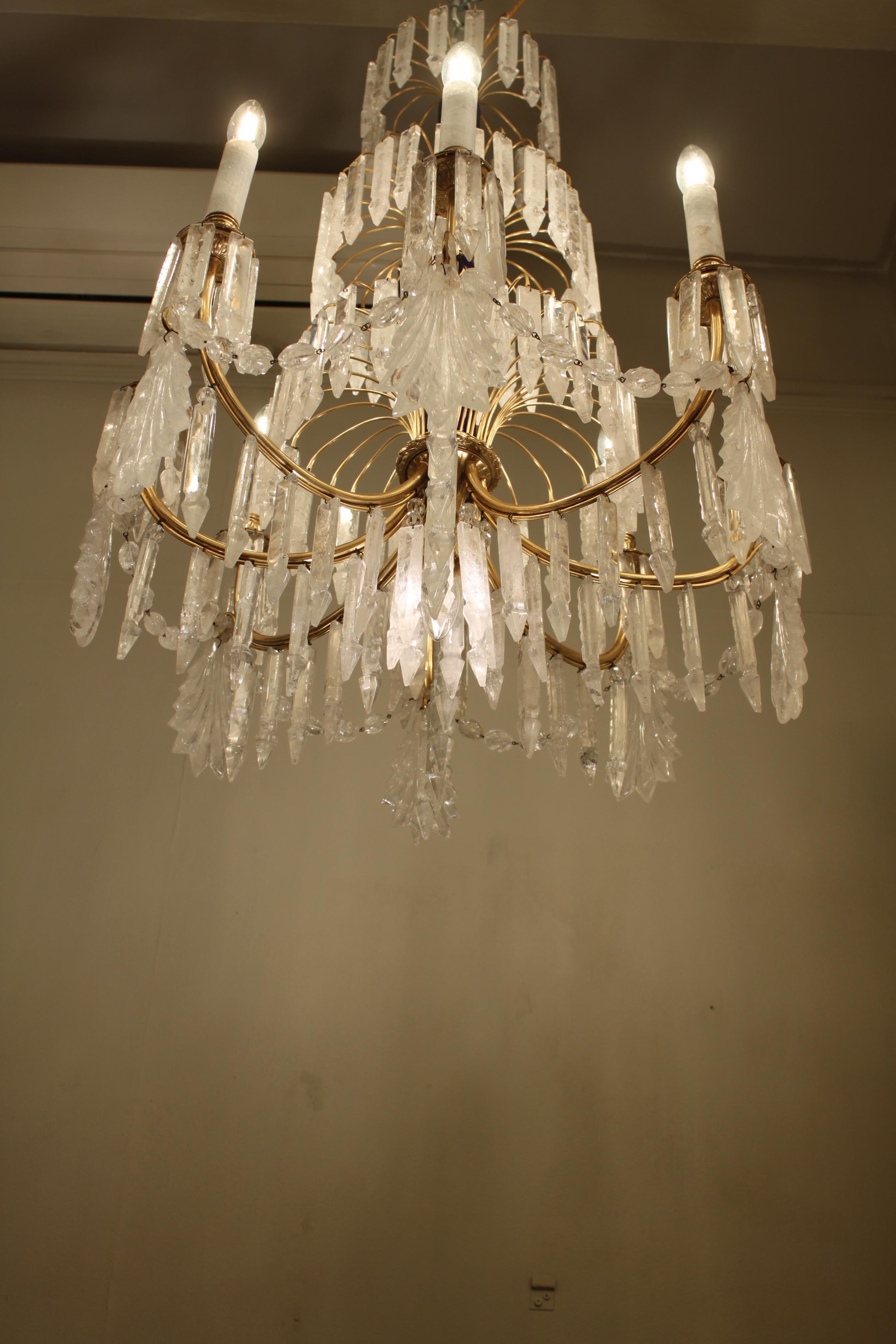 Early 20th Century Superb Baltic Rock Crystal Chandelier with Blue Stem For Sale