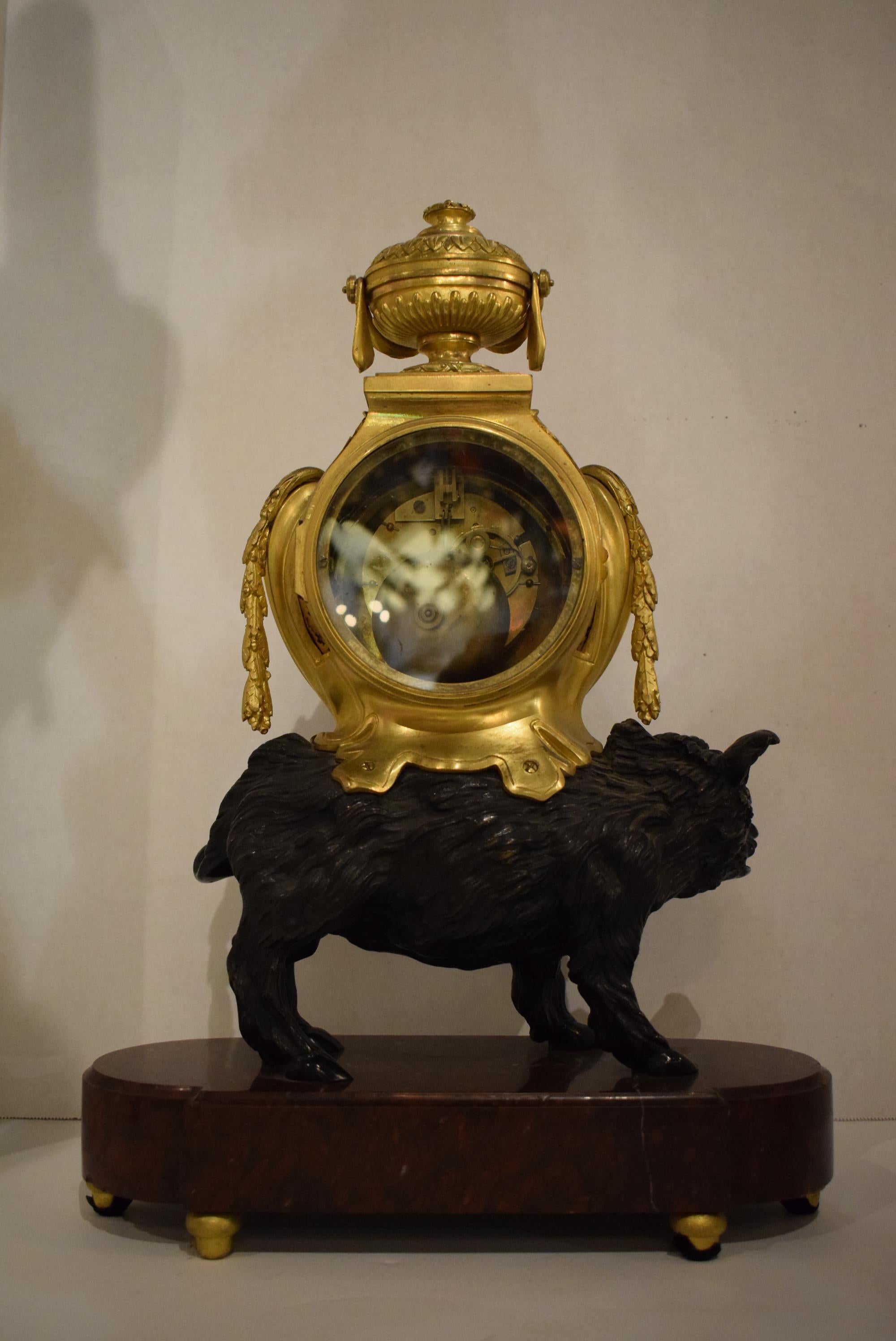 Superb Bronze and Marble Mantle Clock For Sale 1