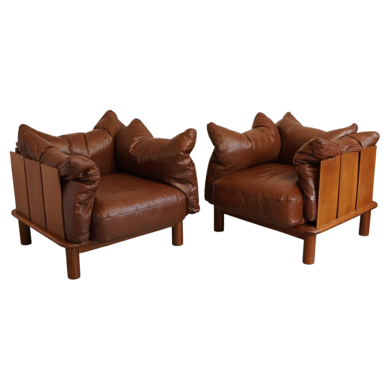 A superb brutalist pair of lounge chairs designed by Jonathan De Pas For Sale