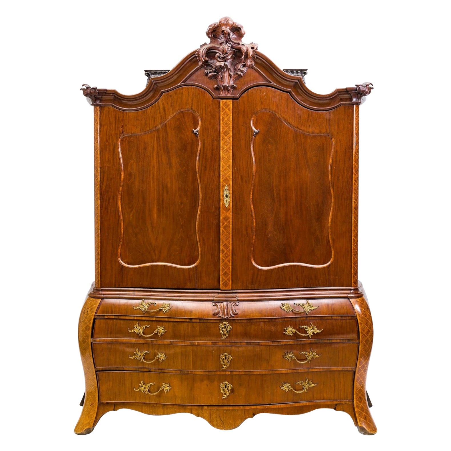 Superbe cabinet rococo hollandais du XVIIIe siècle attribué à Matthijs Franses