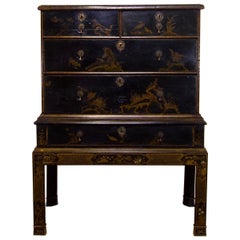 Superb Early 18th Century Japanned Chest on Stand, Chinoiserie Decoration