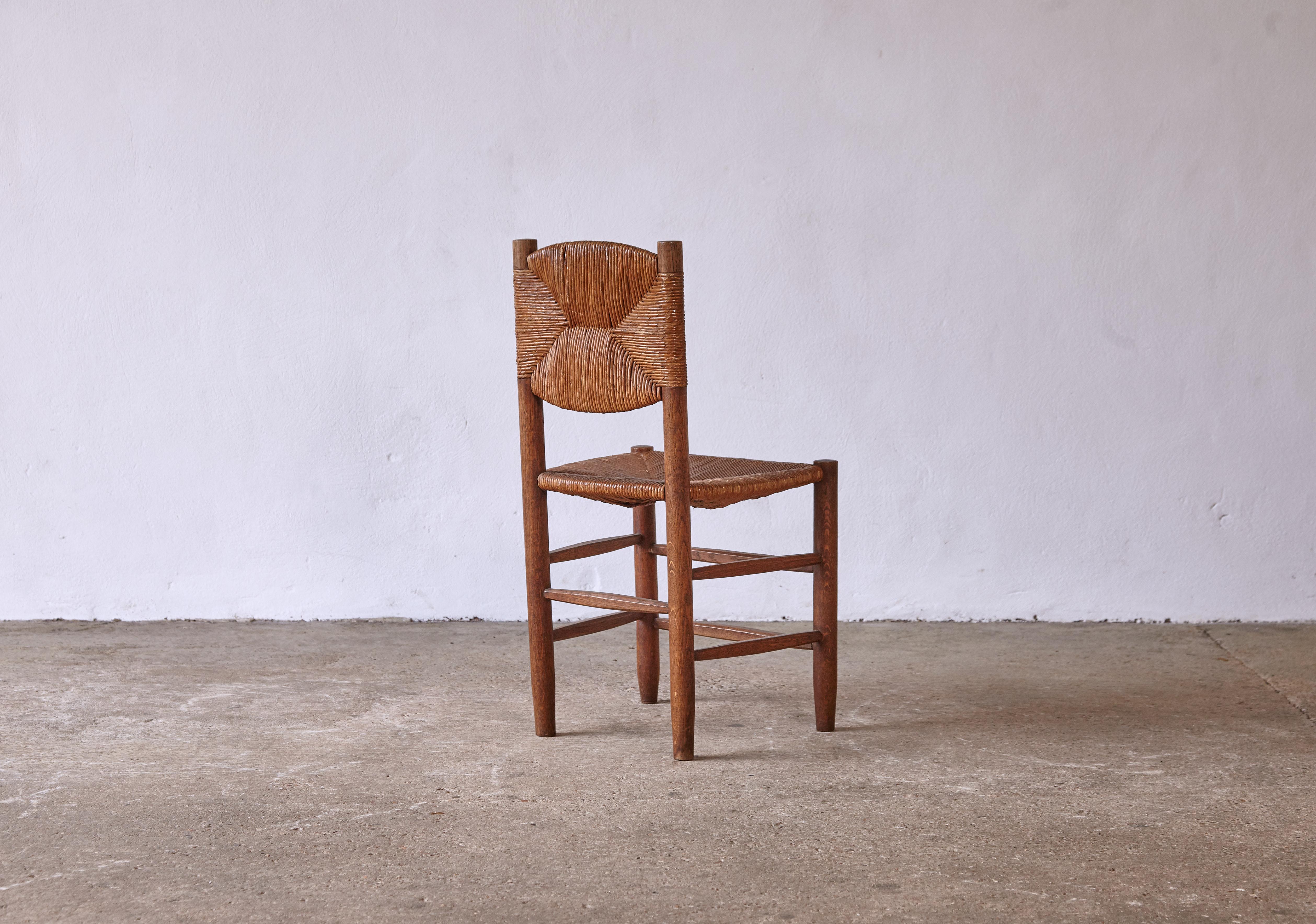 Rush Superb Early Charlotte Perriand Model 19 Bauche Chair, France, 1950s