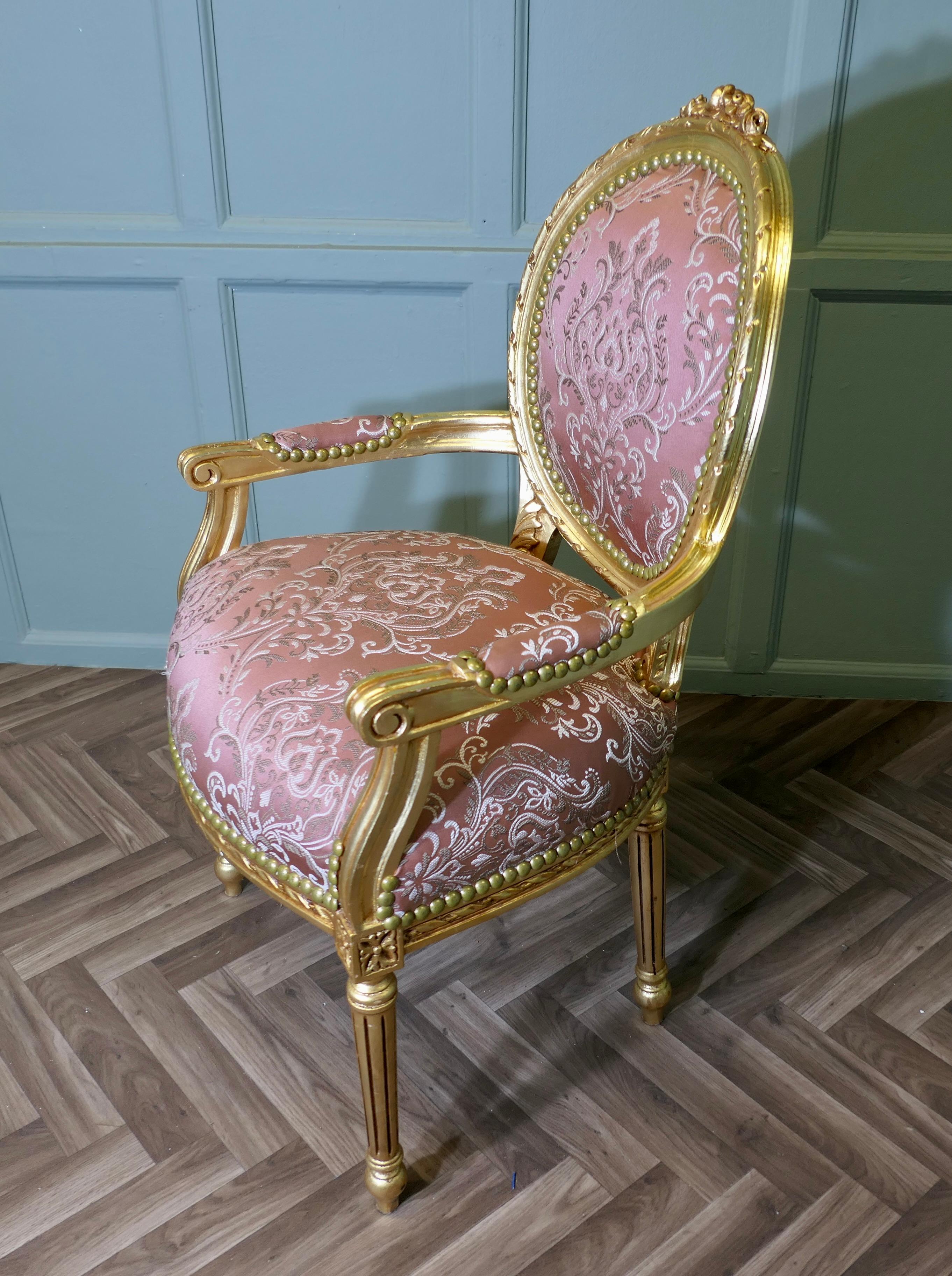 Silk A Superb French 19th Century Gilt Salon Chair For Sale