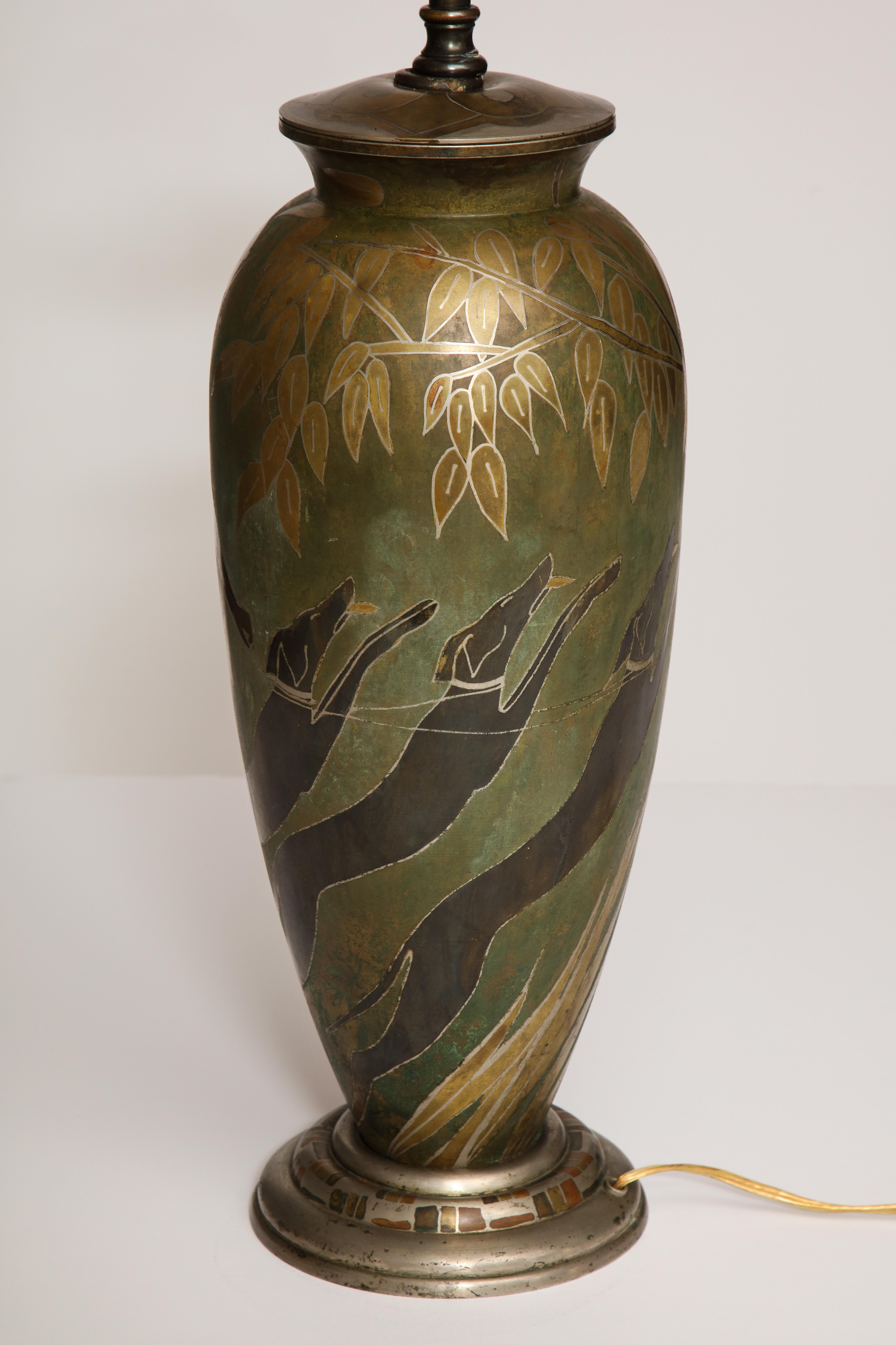Superb French Art Deco Deanderie Lamp, by M. Poincet In Good Condition In Lyndhurst, NJ