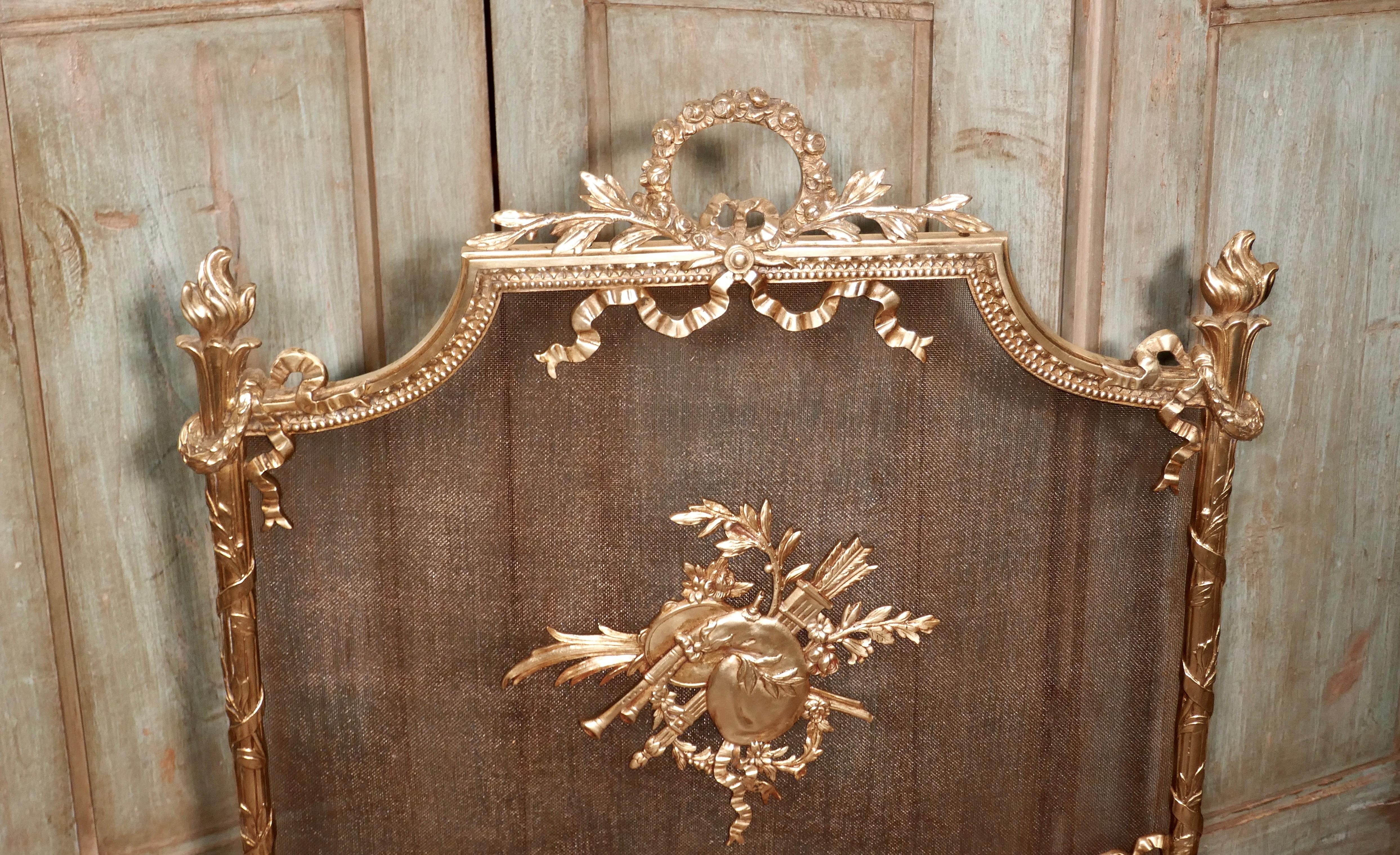 French Provincial Superb French Brass Rococo Fire Guard, Spark Screen