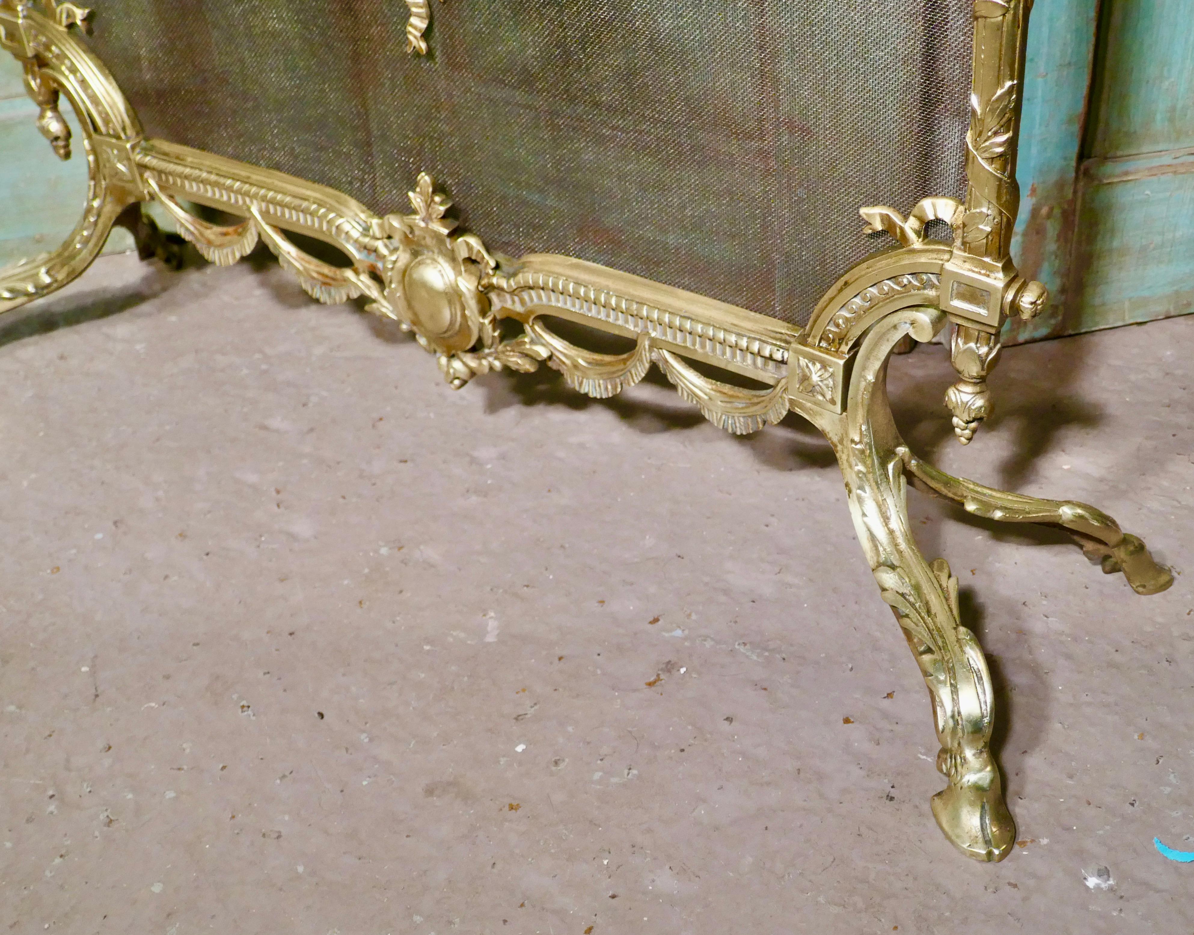 19th Century Superb French Brass Rococo Fire Guard, Spark Screen