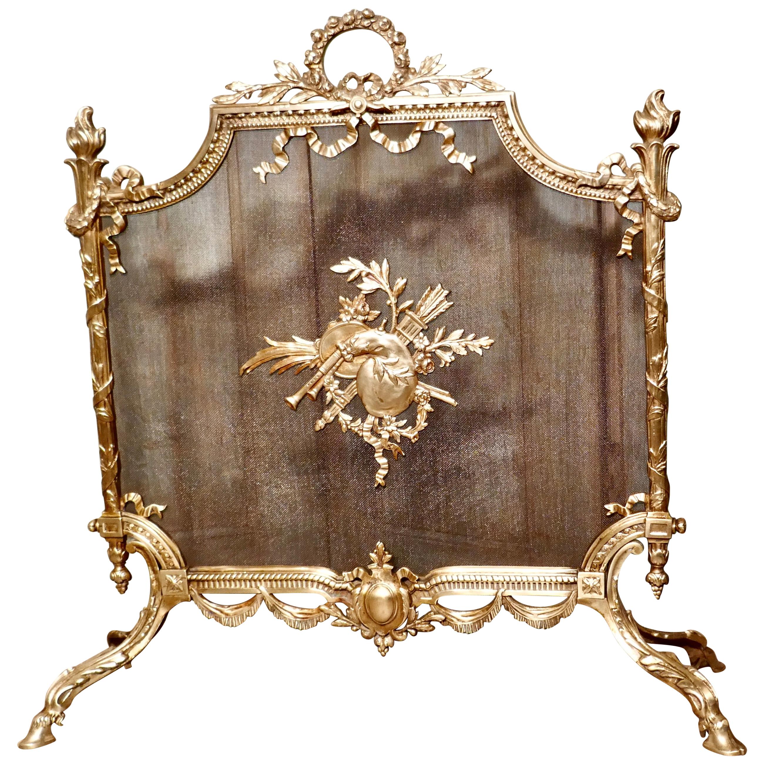 Superb French Brass Rococo Fire Guard, Spark Screen
