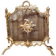 Antique Superb French Brass Rococo Fire Guard, Spark Screen