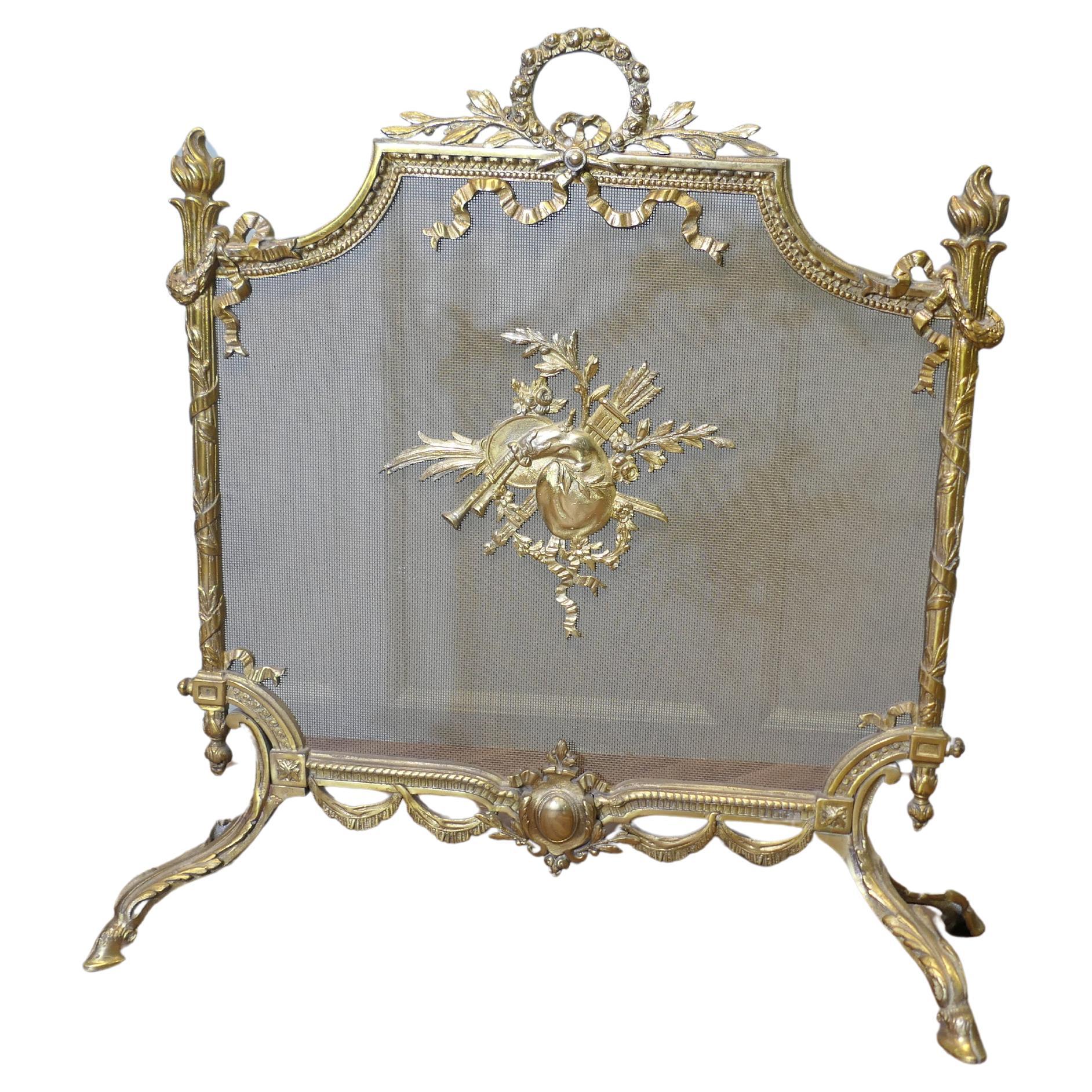 A Superb French Brass Rococo Fire Guard, Spark screen