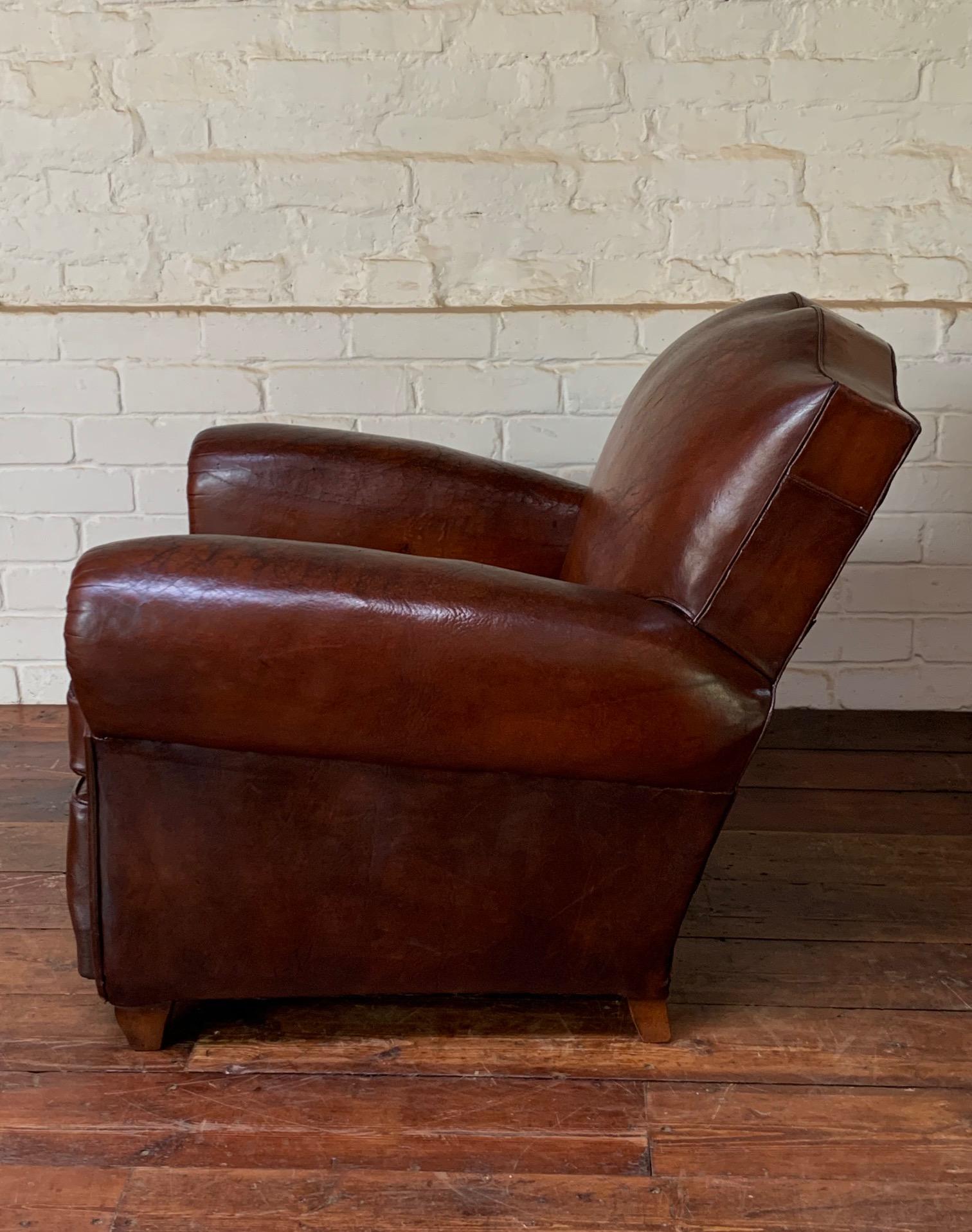A Superb French, Leather Club Chair, Havana Moustache Model Circa 1950's 6
