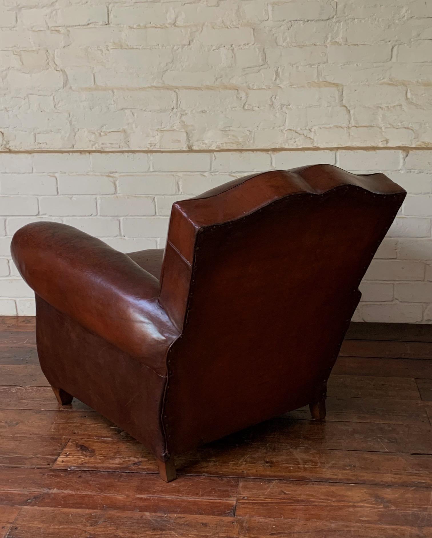 A Superb French, Leather Club Chair, Havana Moustache Model Circa 1950's For Sale 1