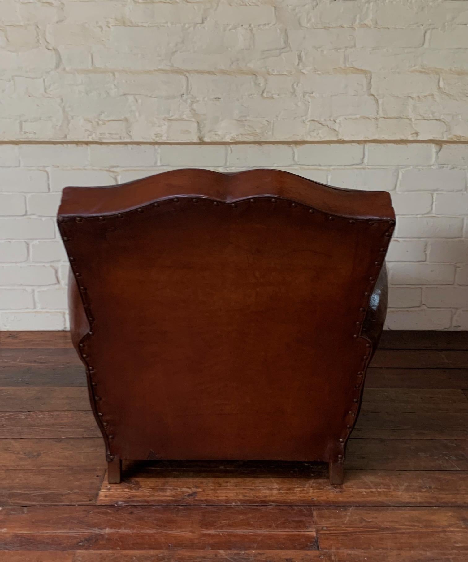 A Superb French, Leather Club Chair, Havana Moustache Model Circa 1950's For Sale 3